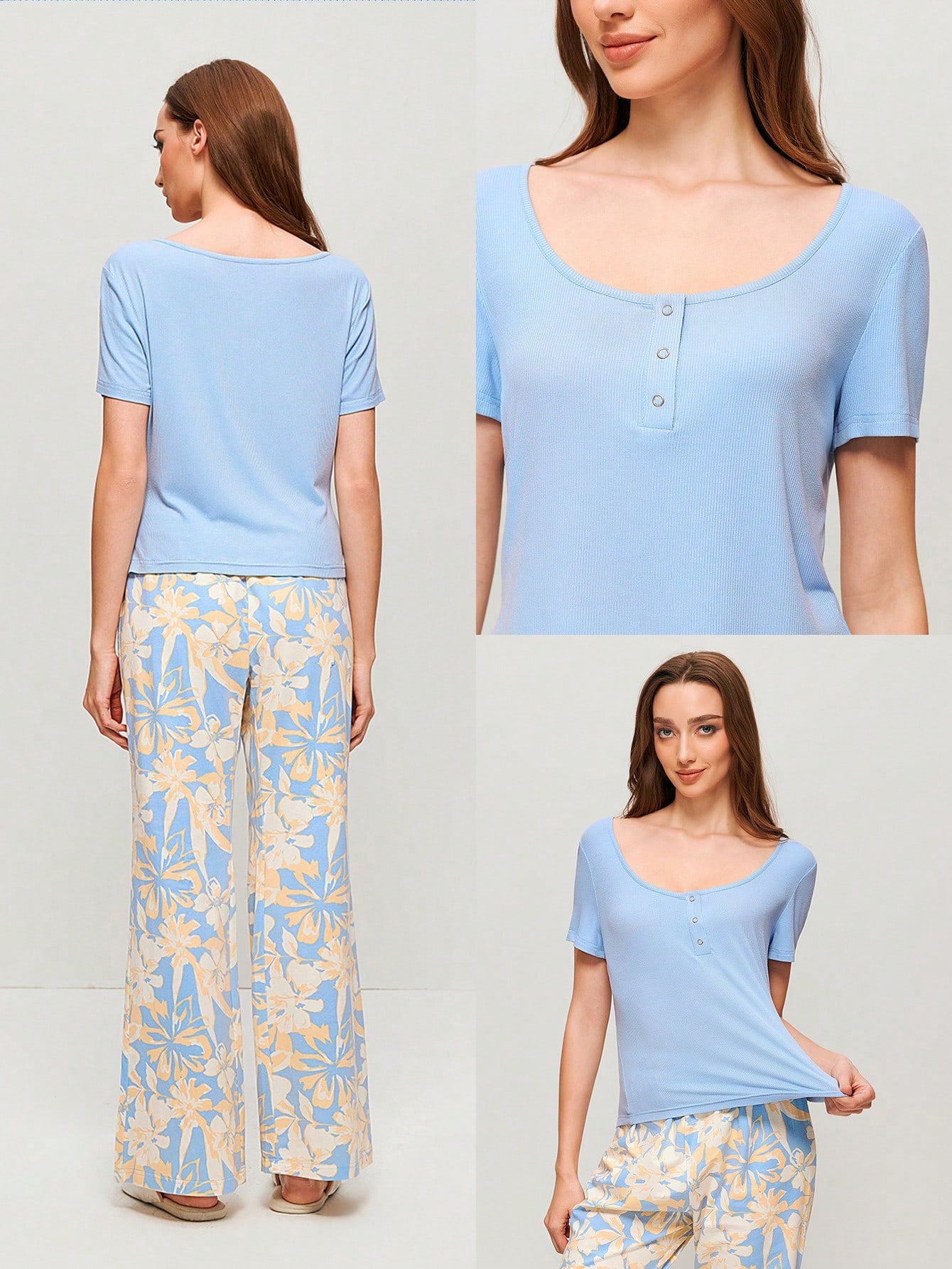 Basic Henley T-Shirt & Patterned Pants