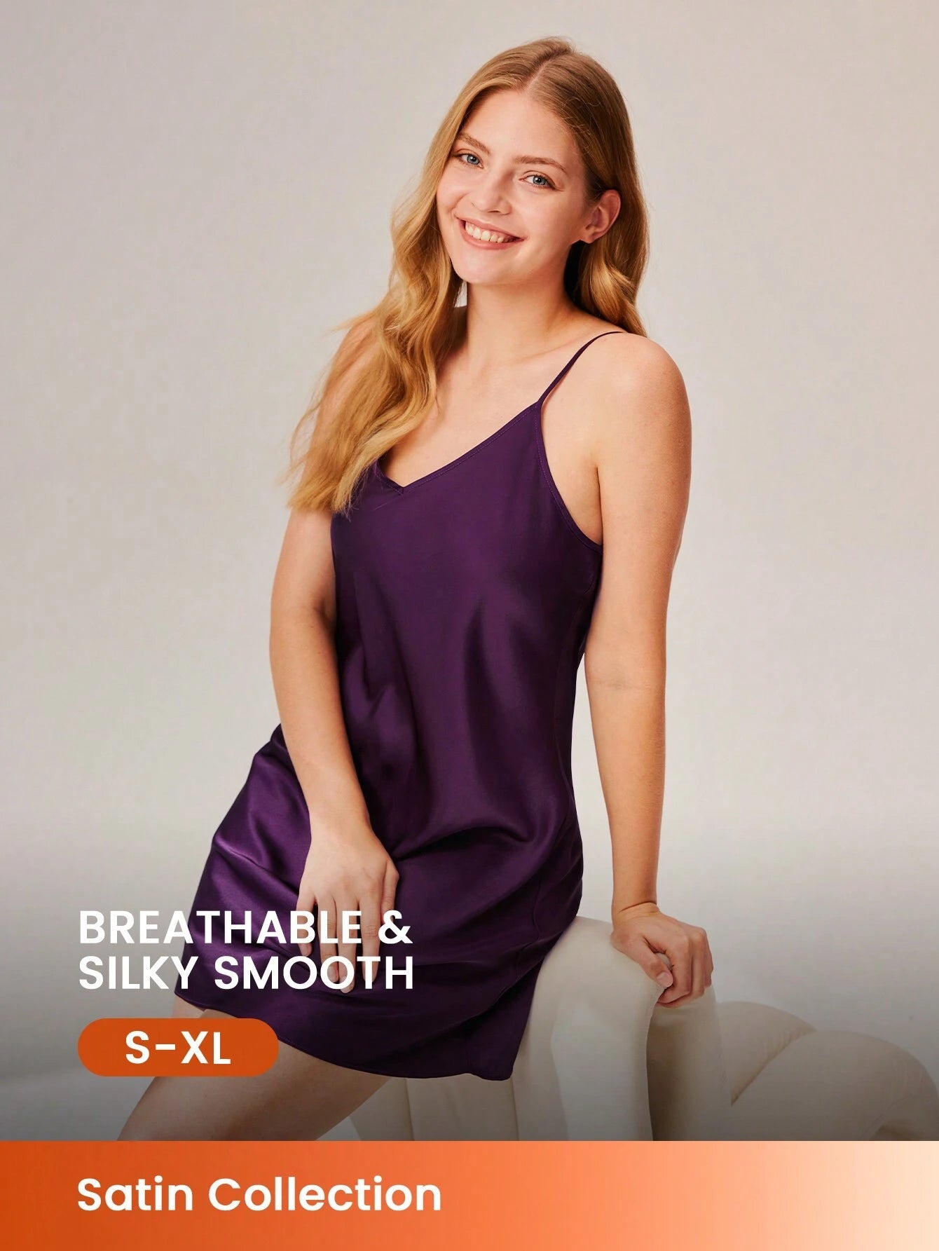 Sexy And Basic Thin Strap Satin Wedding Night Dress Purple