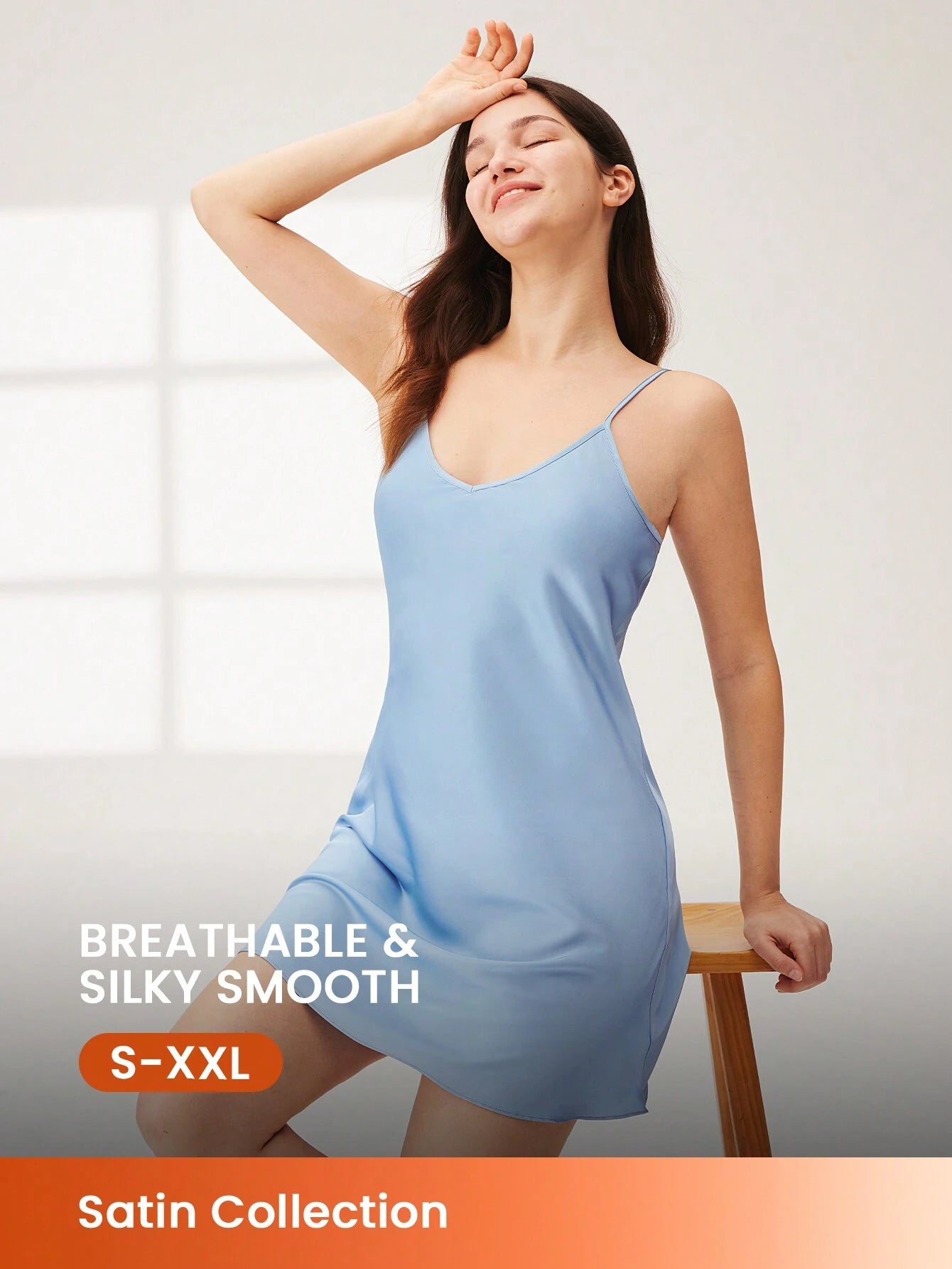 Sexy And Basic Thin Strap Satin Wedding Night Dress Baby Blue