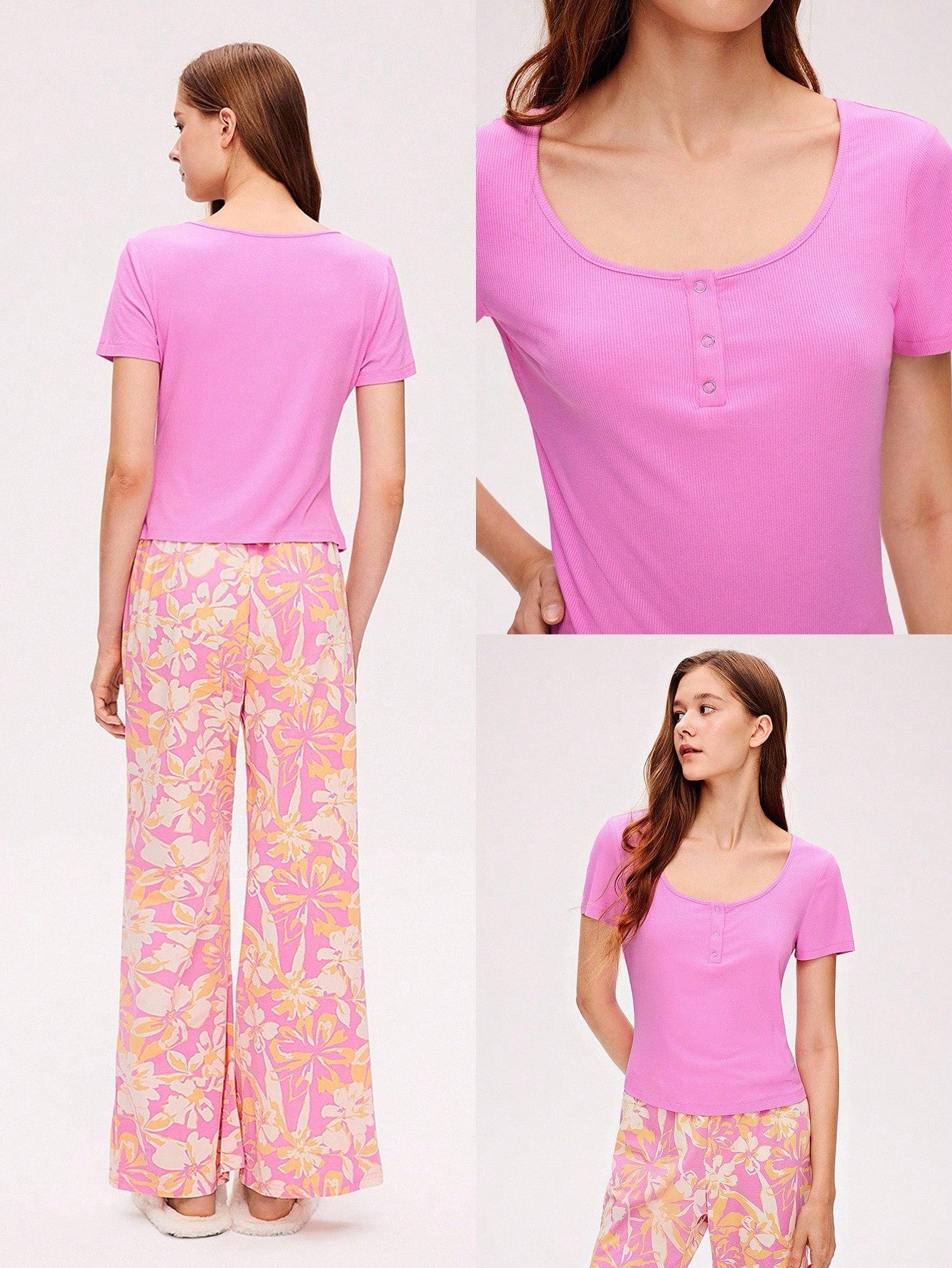 Basic Henley T-Shirt & Patterned Pants
