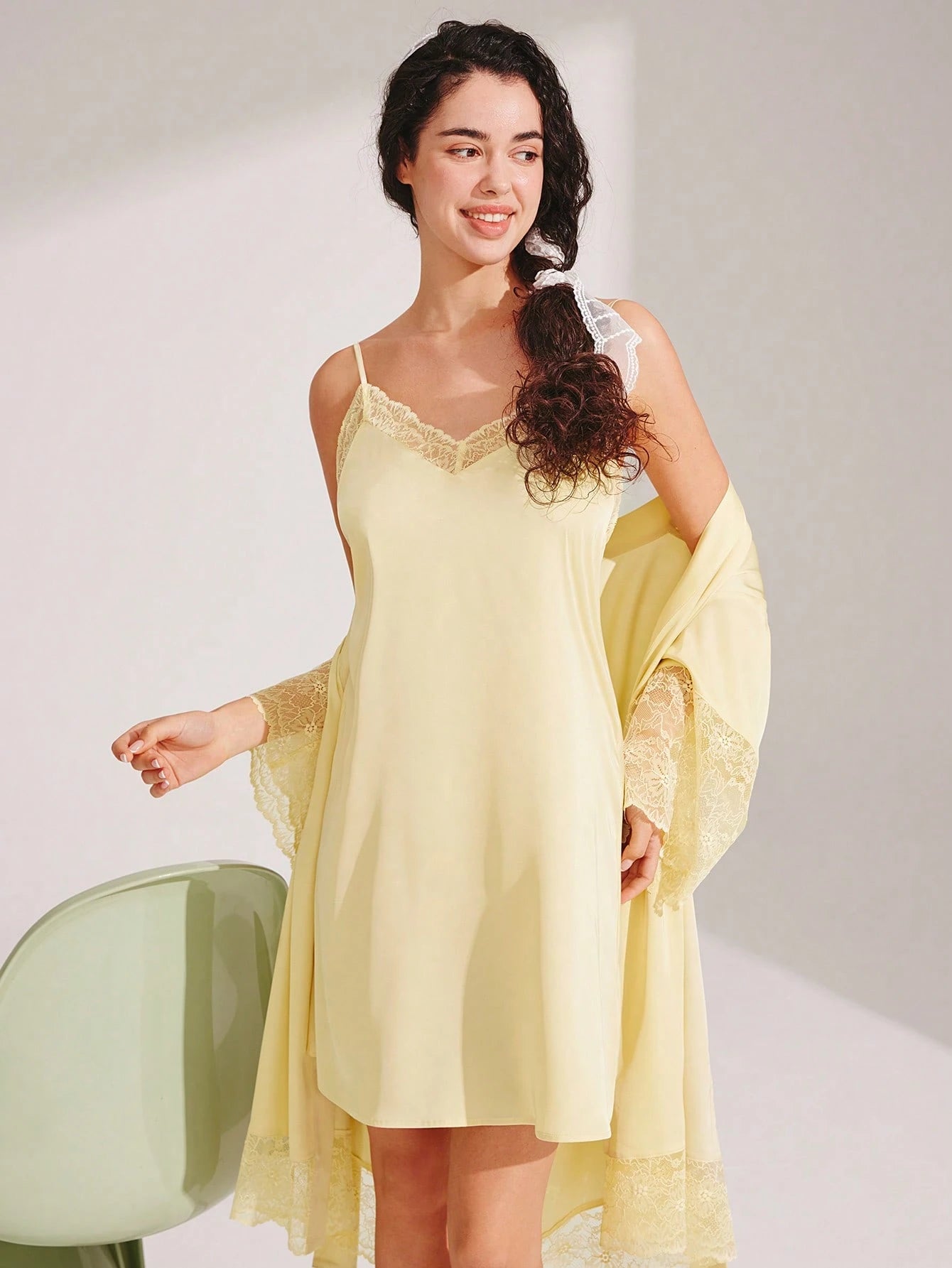 Camisole Bridal Loungewear Airy Slip Dress Yellow