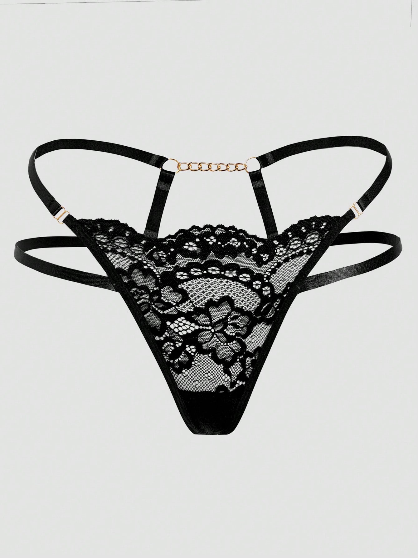 1pc Lace Chain Detail Hollow Sexy Thong