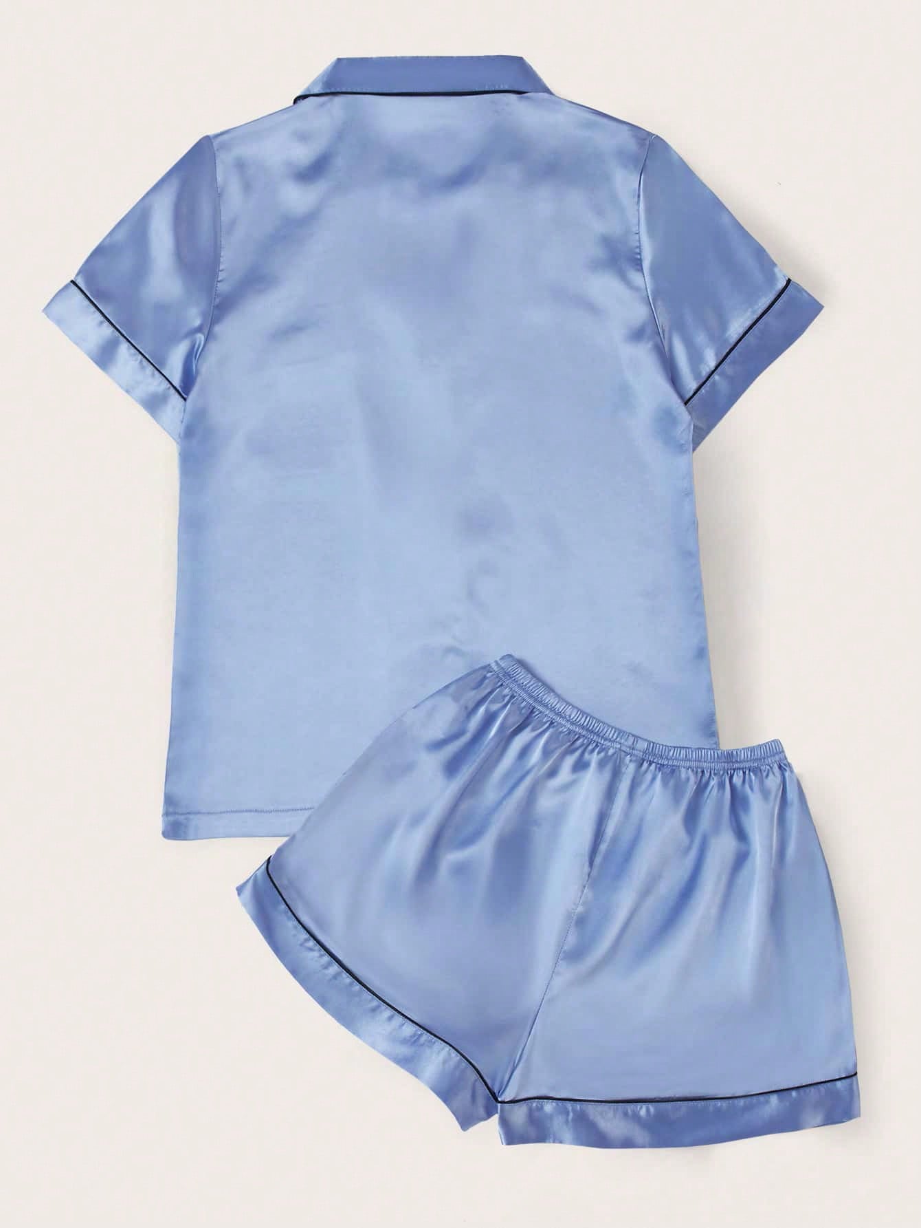 Contrast Piping Satin PJ Set