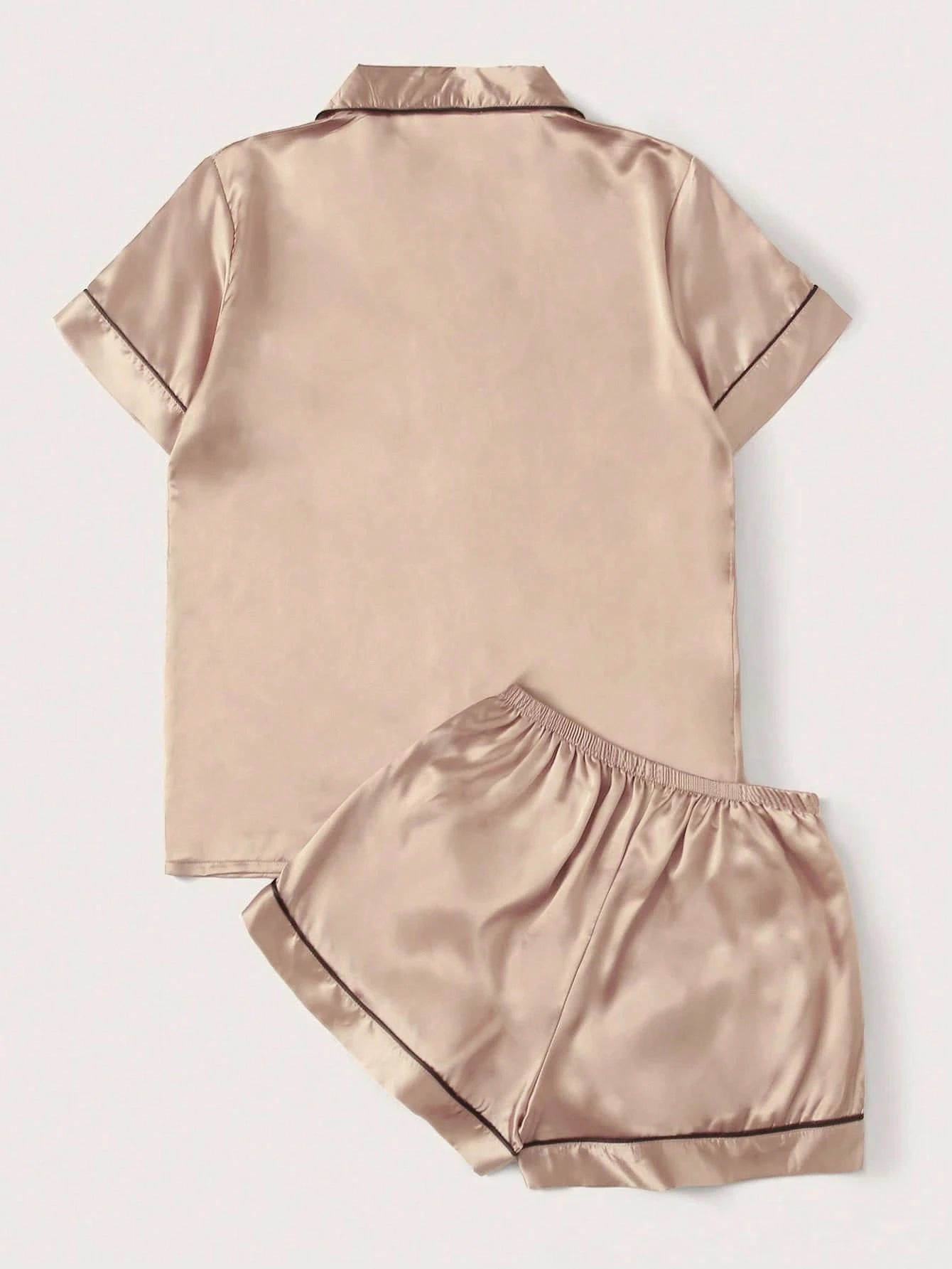 Contrast Piping Satin PJ Set