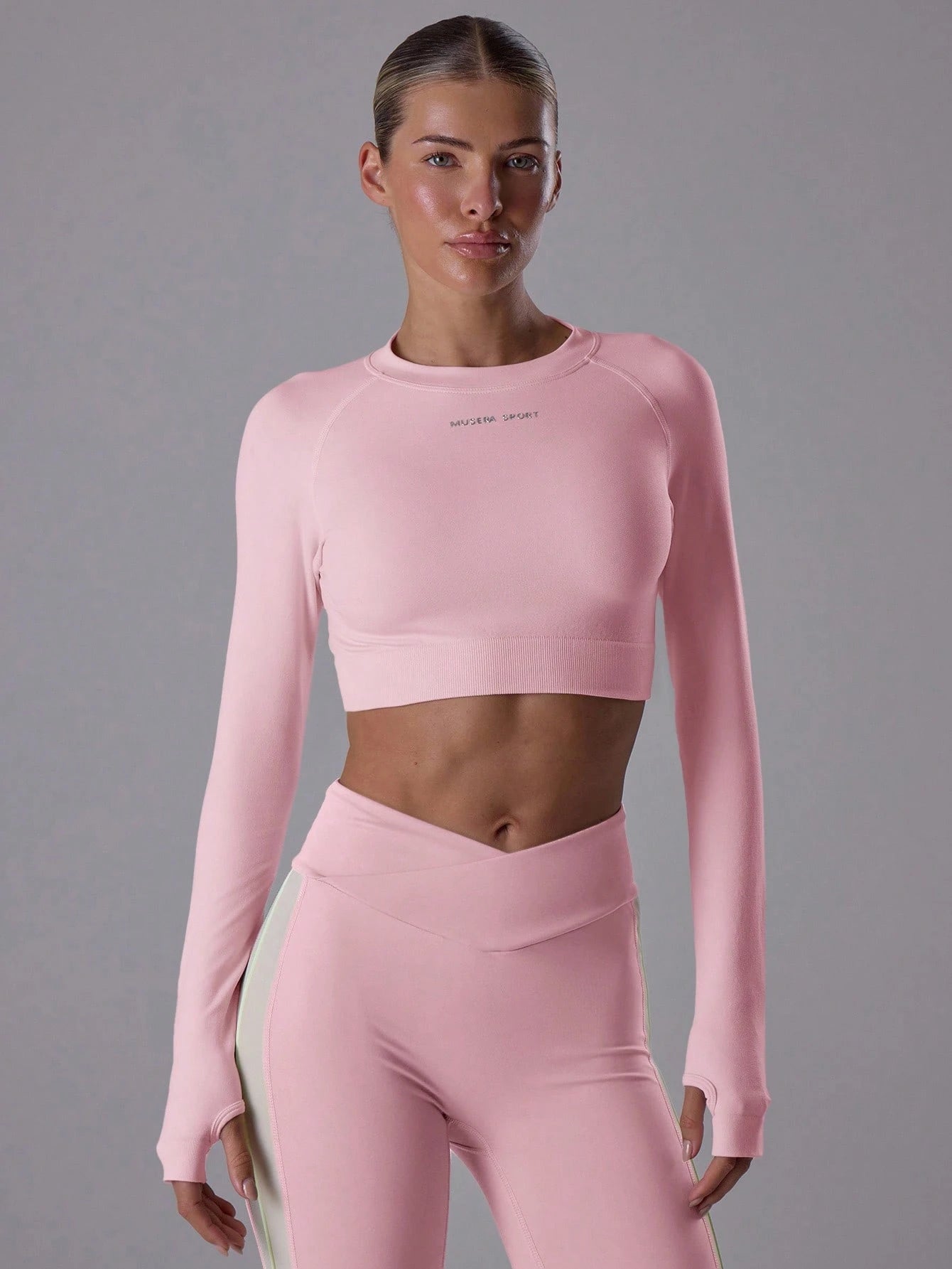 Musera Sport Slogan 'Sport' Cropped Fitted Long Sleeve Top Padel