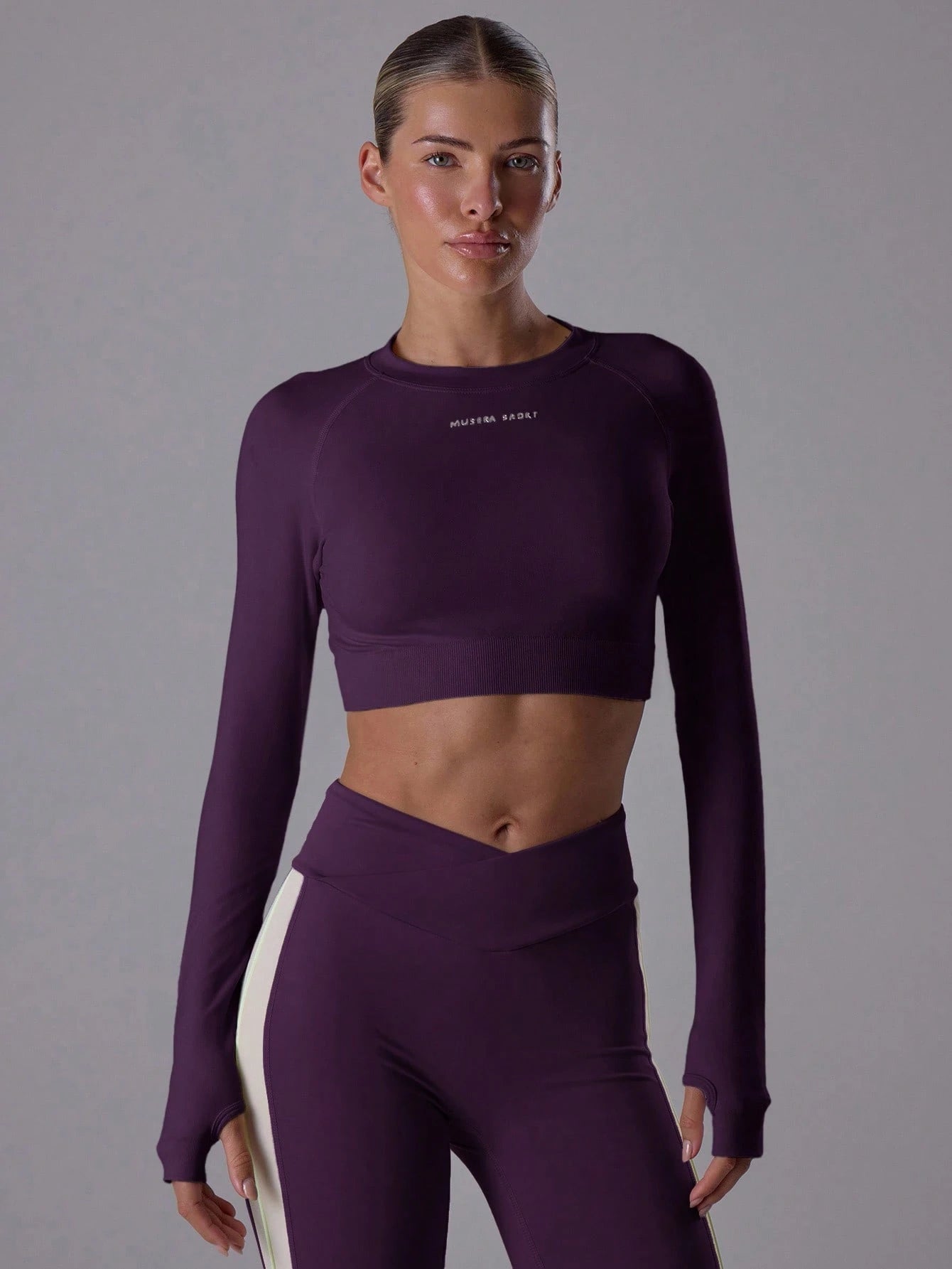 Musera Sport Slogan 'Sport' Cropped Fitted Long Sleeve Top Padel