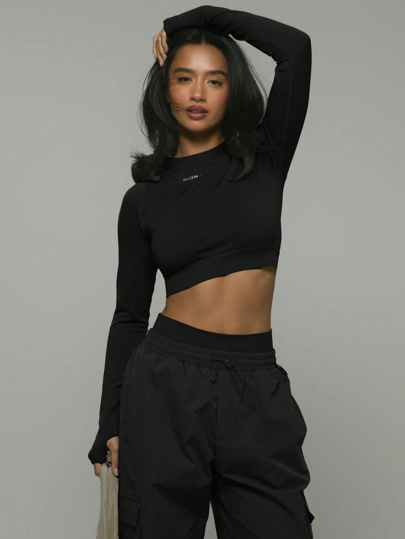 Musera Sport Slogan 'Sport' Cropped Fitted Long Sleeve Top Padel