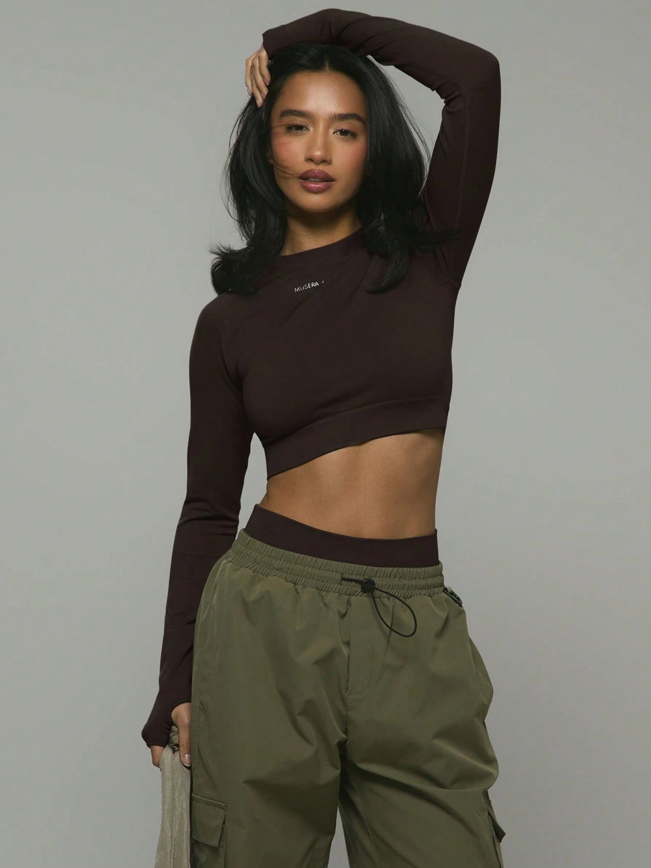 Musera Sport Slogan 'Sport' Cropped Fitted Long Sleeve Top Padel