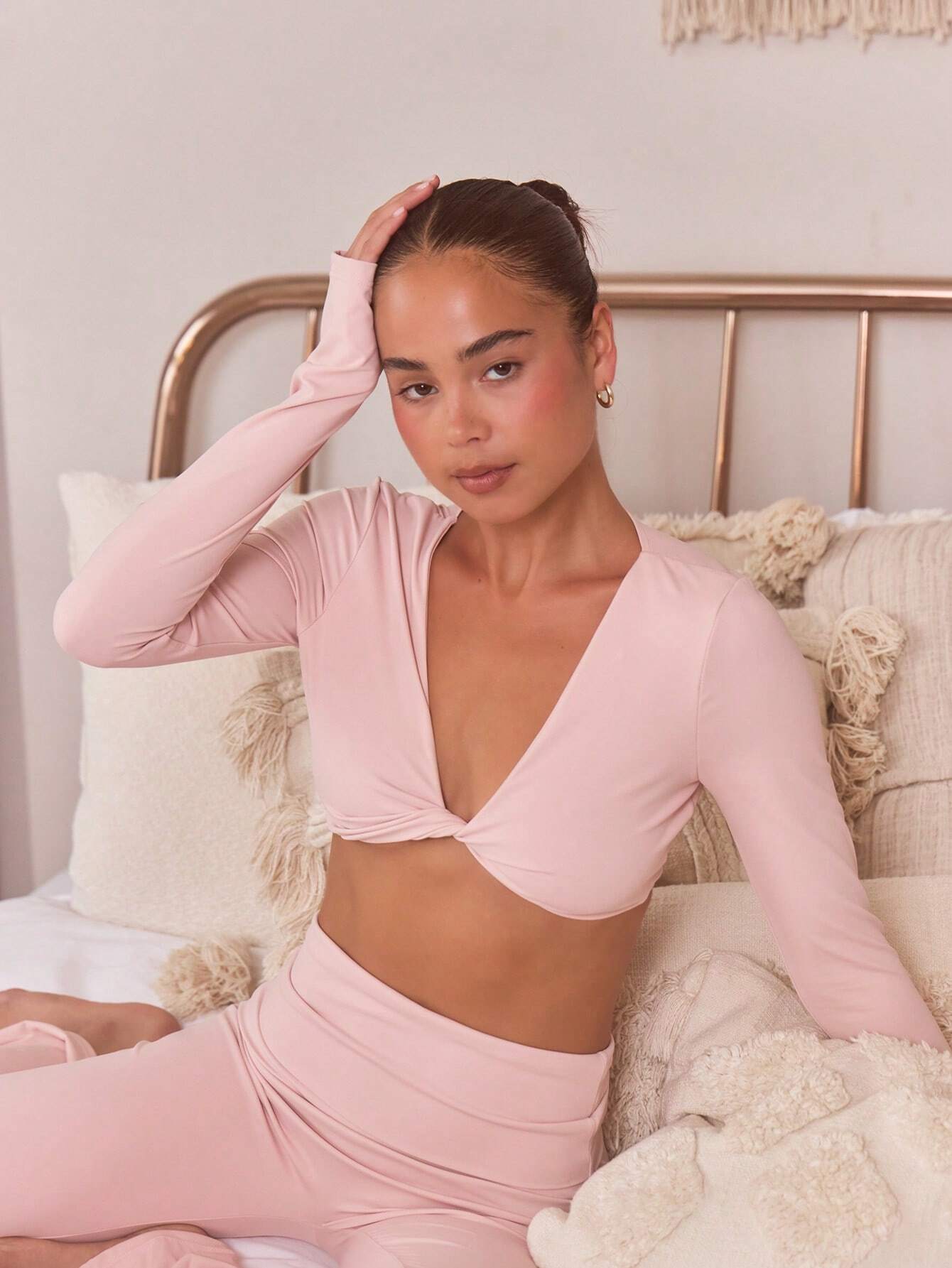 Sport Fold Over Waist Flare Active-Wear Sports  Set