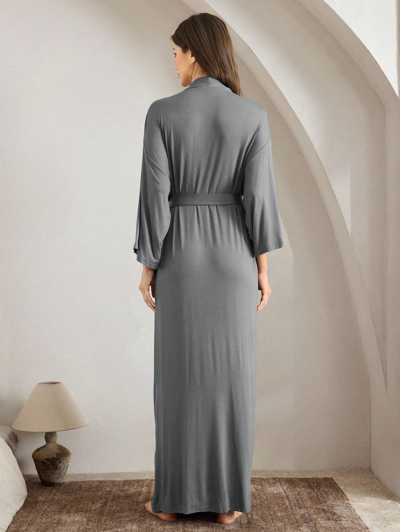 1pc Women Long Sleeve Plain Simple Casual Comfortable Smooth Bathrobe