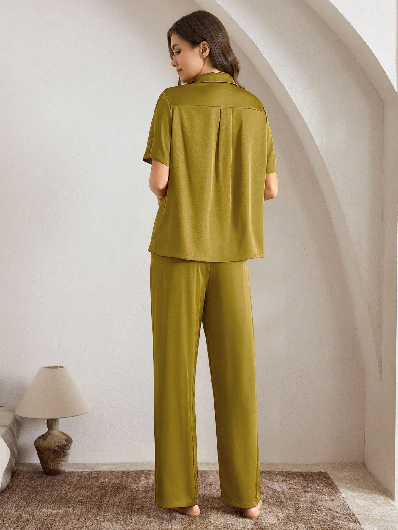 Ocili Leisure Leisure Soft & Silky Satin Fabric Lapel Pajama Sets