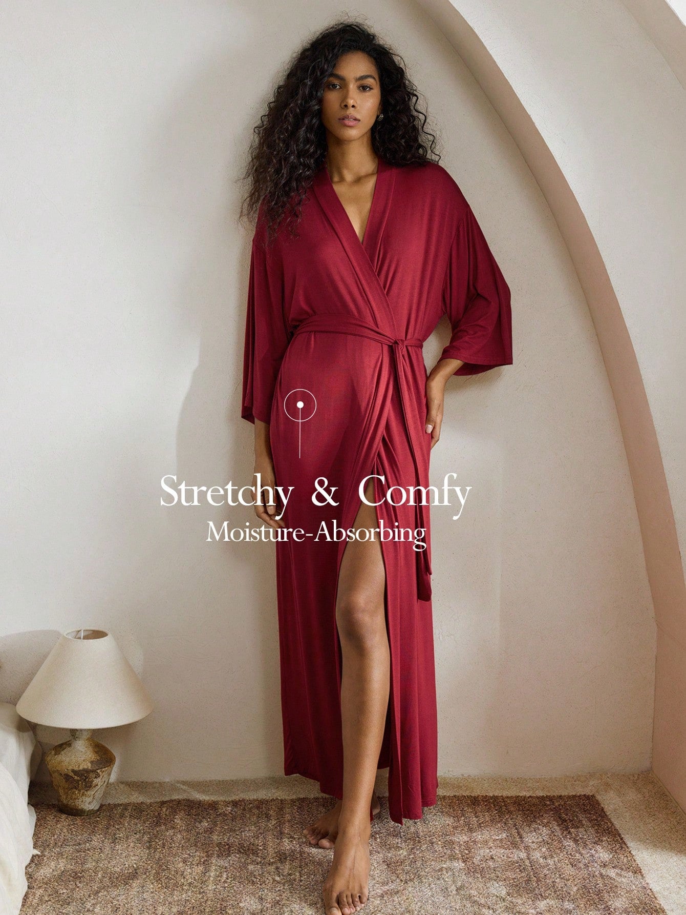 1pc Women Long Sleeve Plain Simple Casual Comfortable Smooth Bathrobe