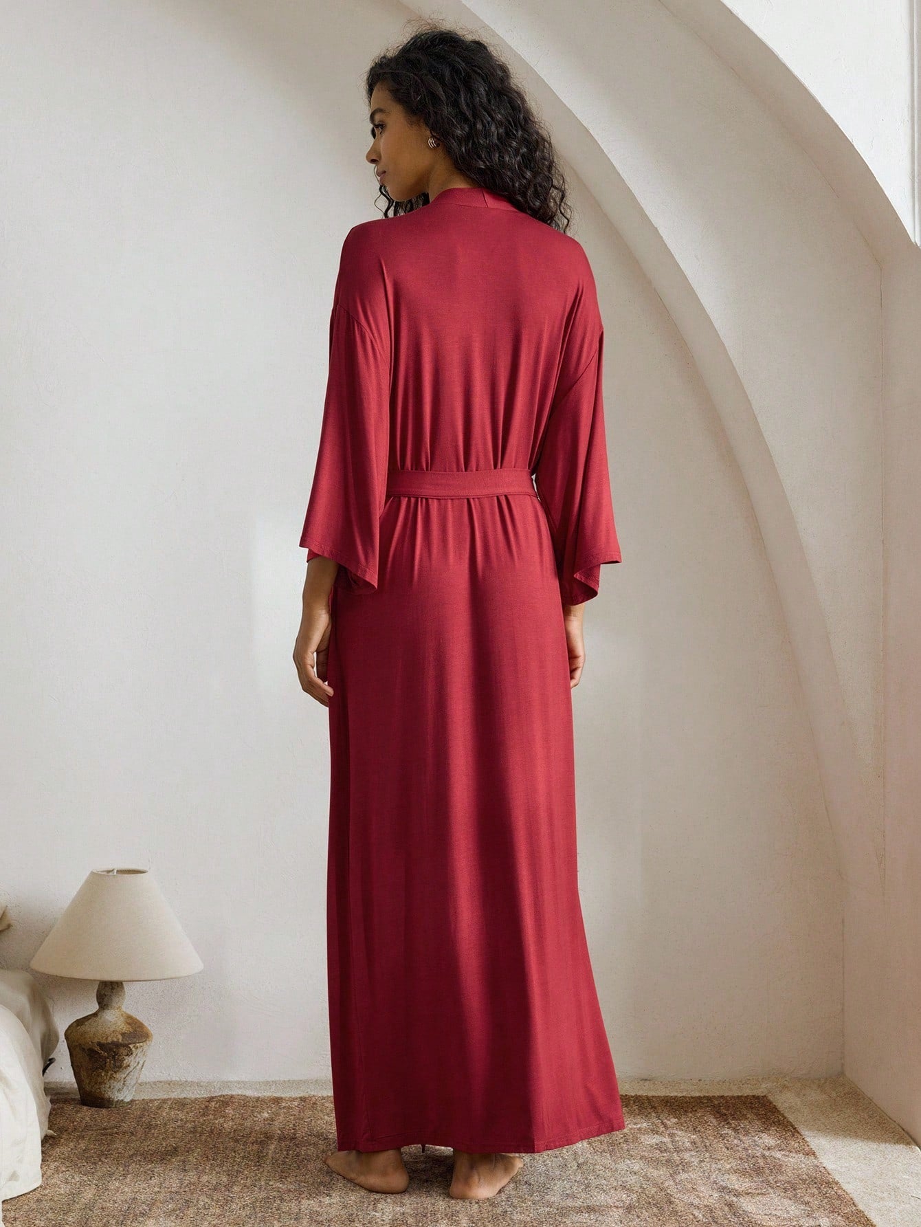 1pc Women Long Sleeve Plain Simple Casual Comfortable Smooth Bathrobe