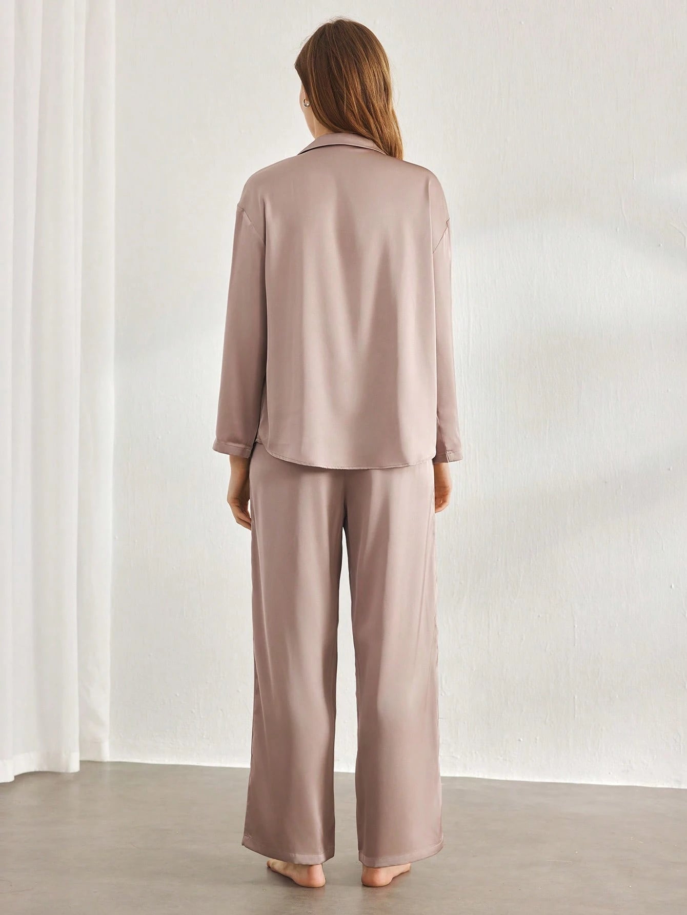 Women's Satin Silky Loose Long Sleeve Pajama Set