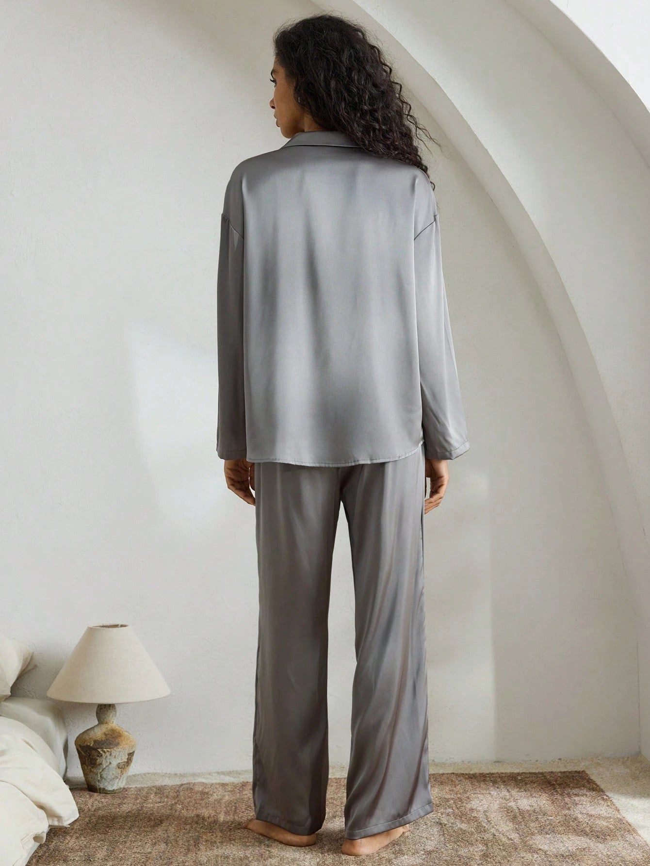 Women's Satin Silky Loose Long Sleeve Pajama Set