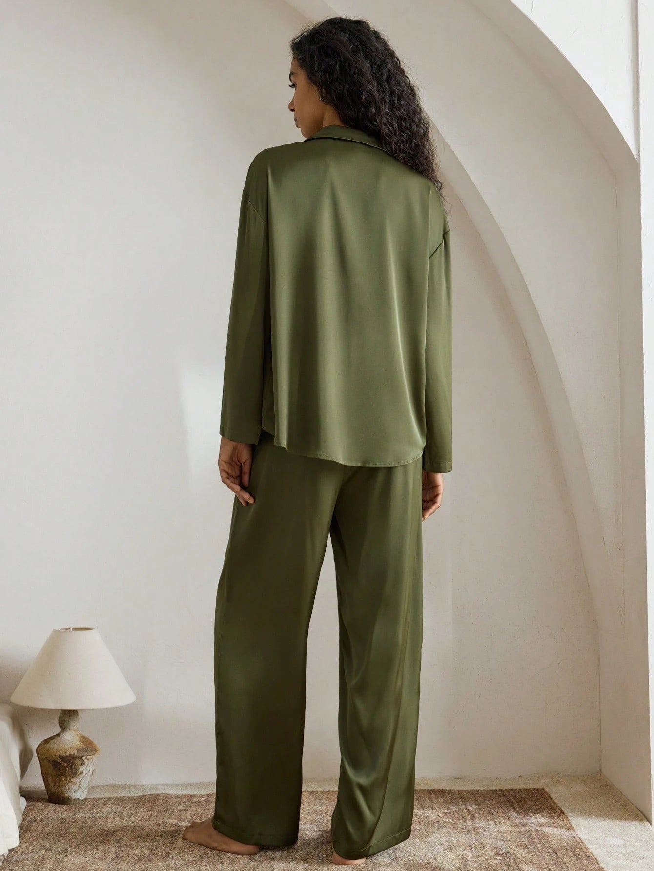 Women's Satin Silky Loose Long Sleeve Pajama Set