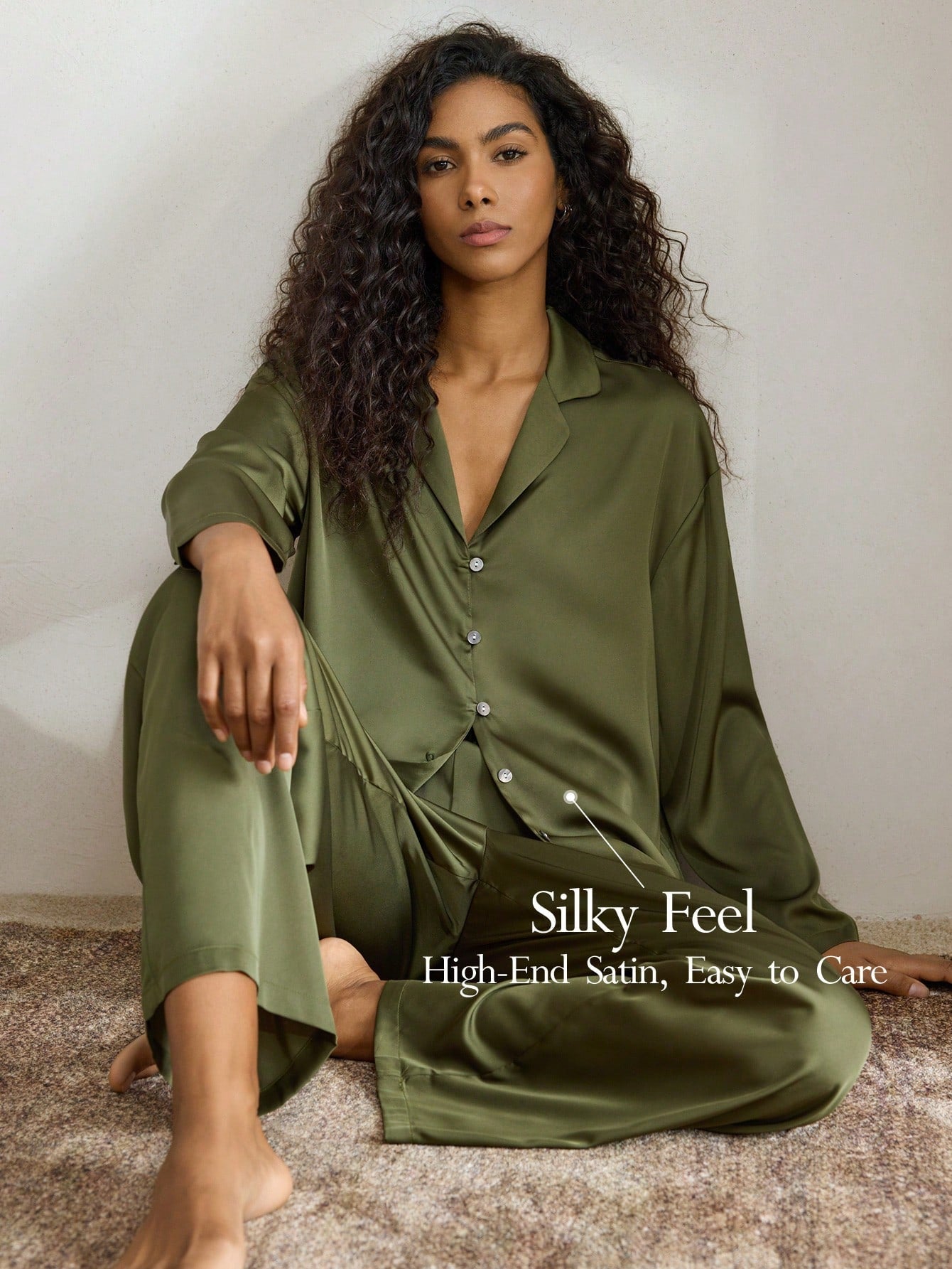 Women's Satin Sleepwear Pajama Set Green