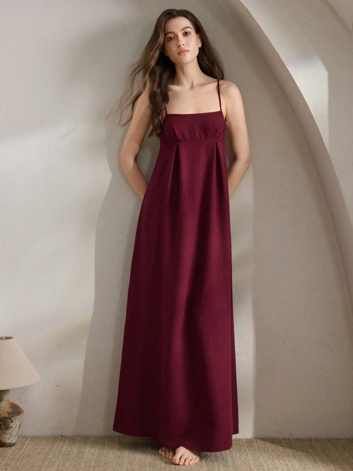 Women's Solid Color Bust Pleated Camisole Nightgown