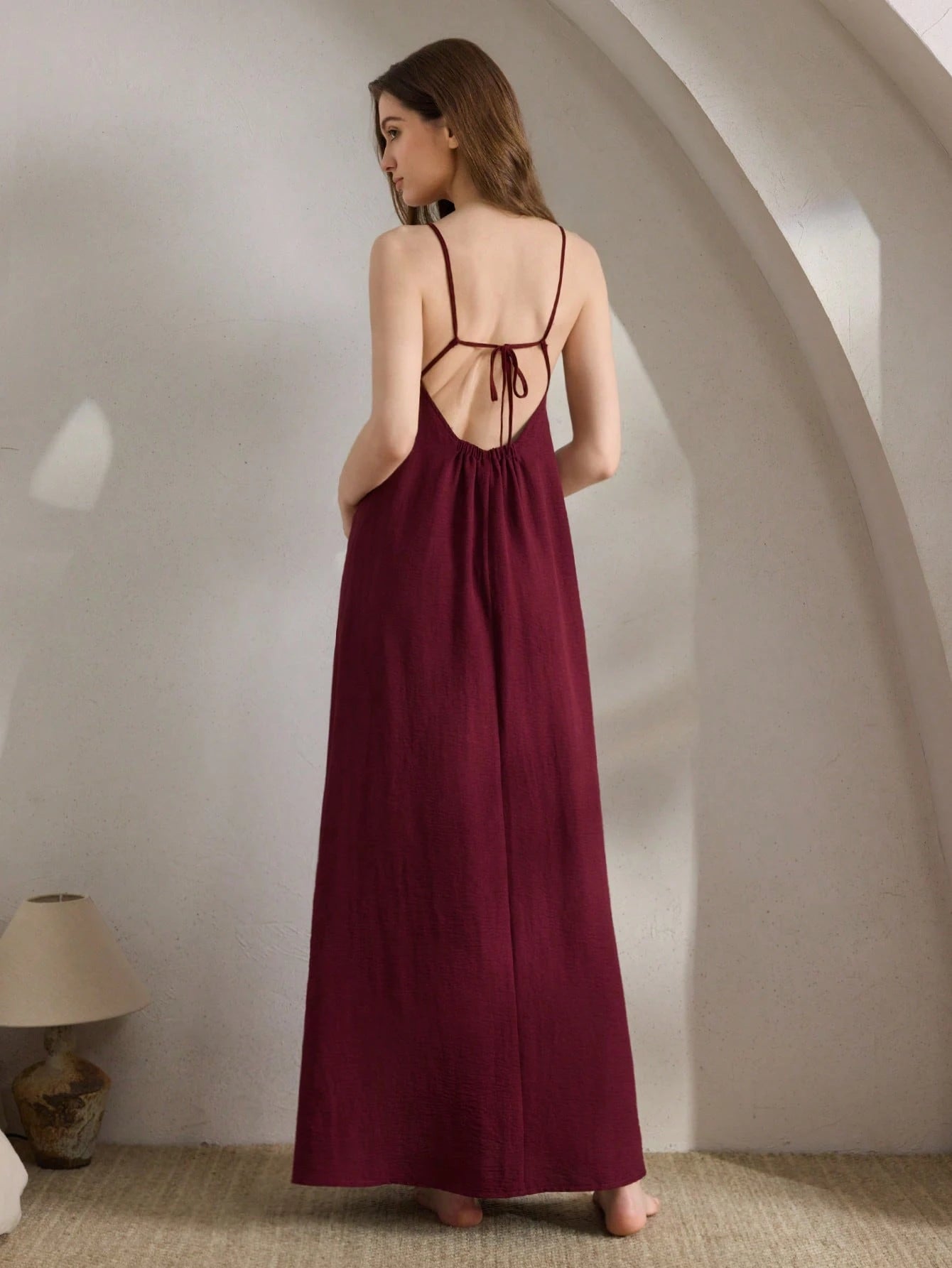 Women's Solid Color Bust Pleated Camisole Nightgown