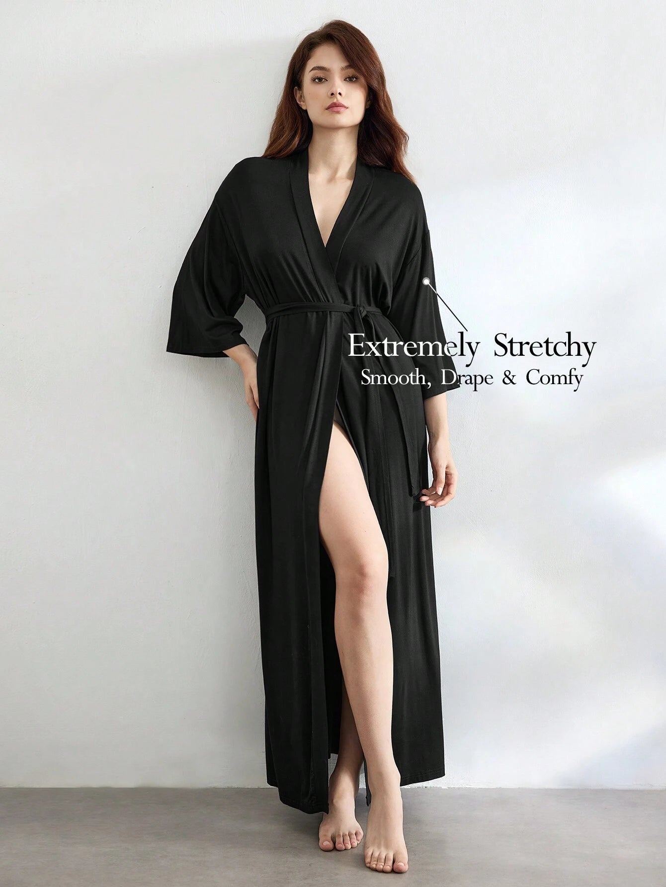 1pc Women Long Sleeve Plain Simple Casual Comfortable Smooth Bathrobe