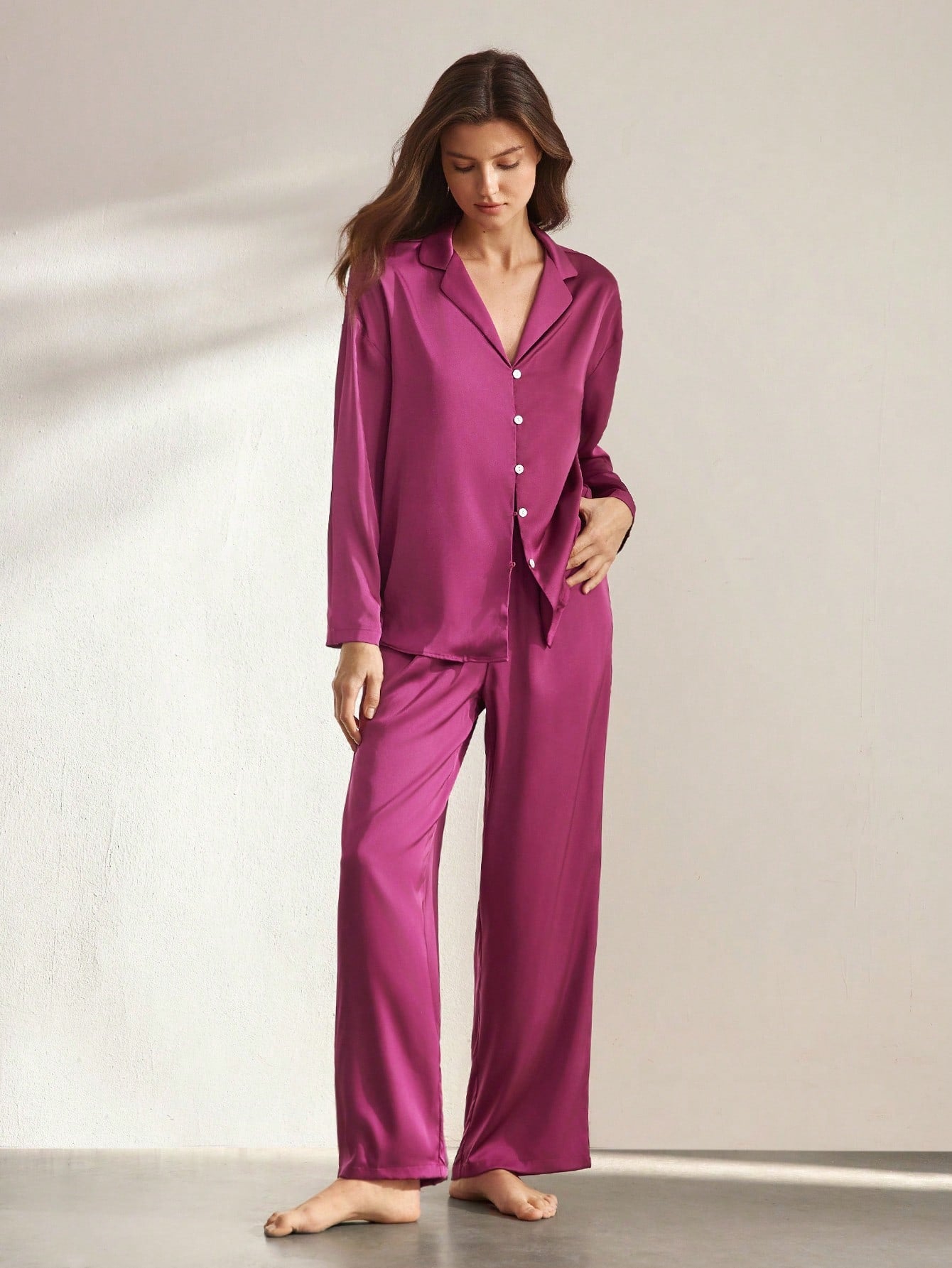 Women's Satin Sleepwear Pajama Set Purple