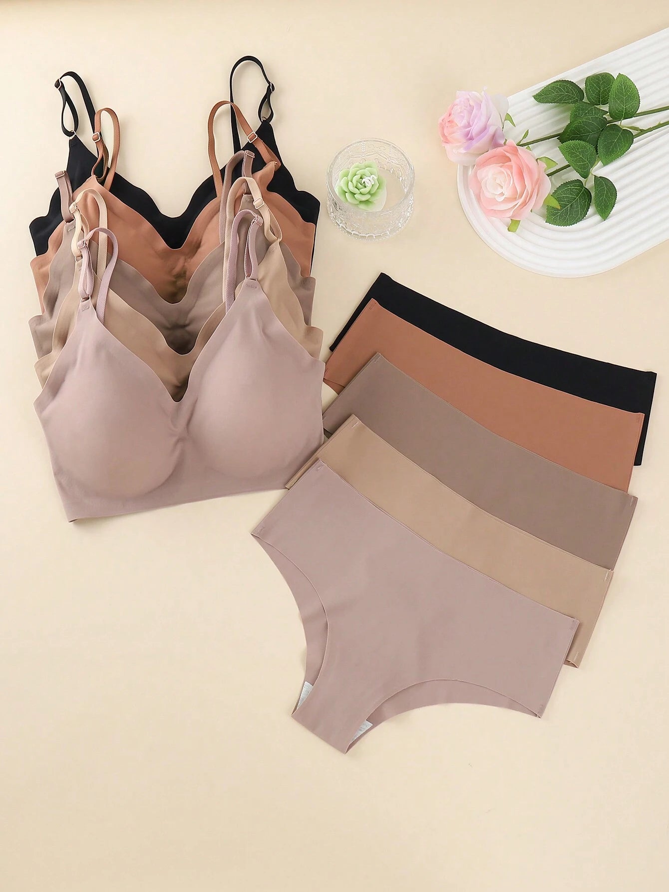 10pcs/Set Summer Comfortable Seamless Removable Cup Bra Set