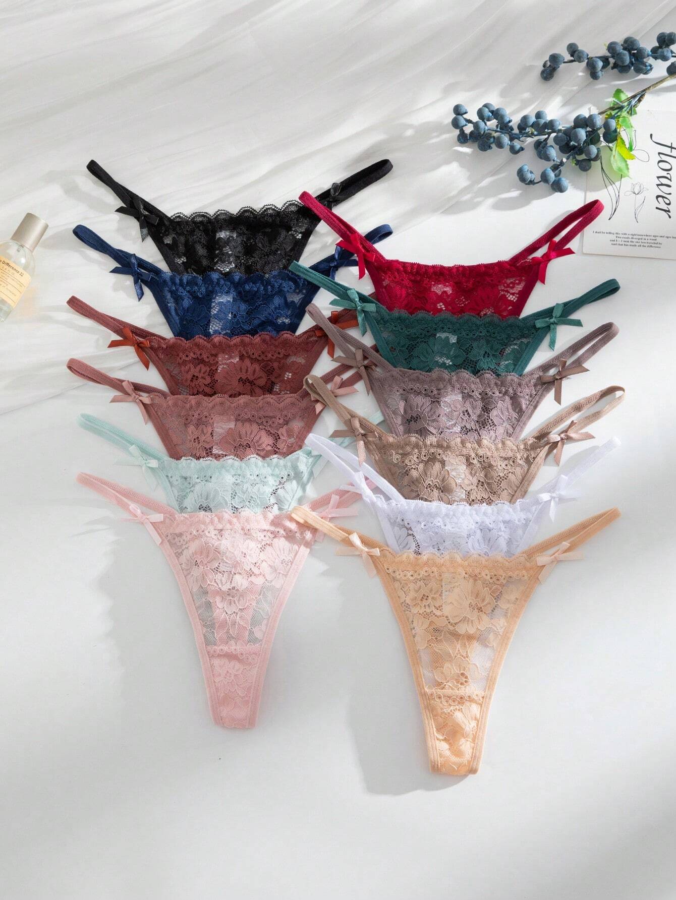 12pcs/Set Romantic Sexy Lace Women's Thong Panties Multicolor 4