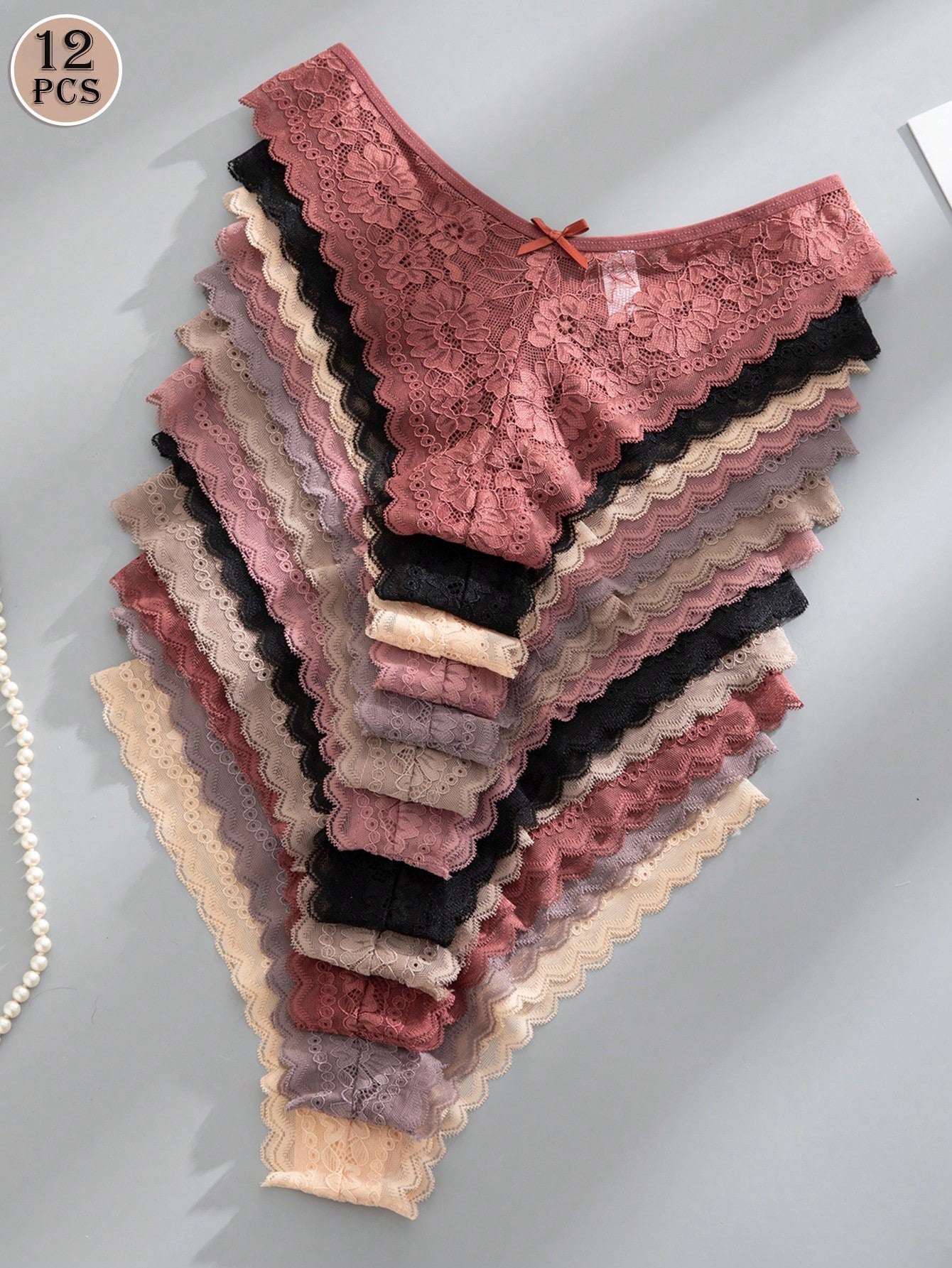 12pcs/Pack Women's Elegant & Comfortable Lace Trim Bikini Underwear