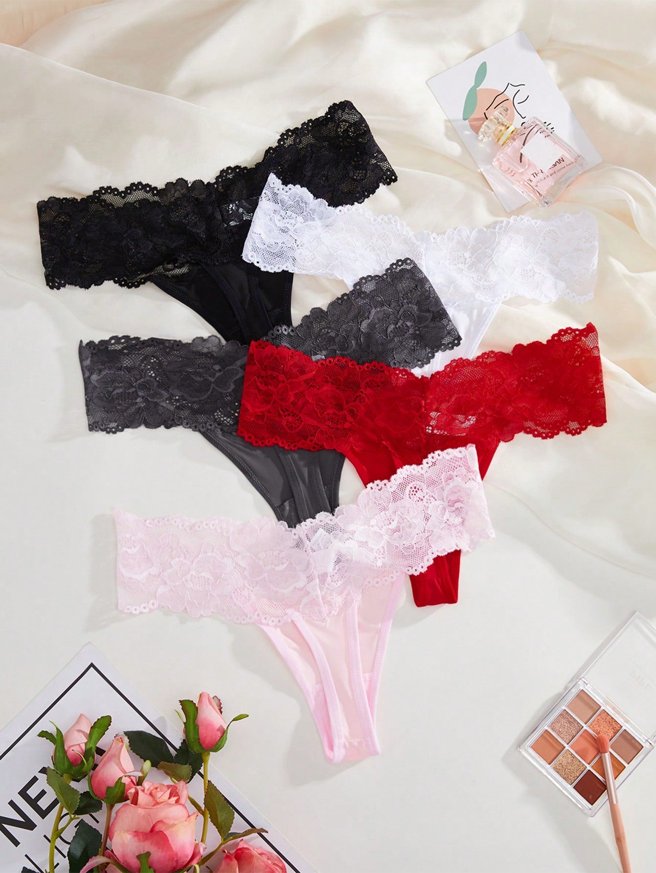 5pack Contrast Lace Thong