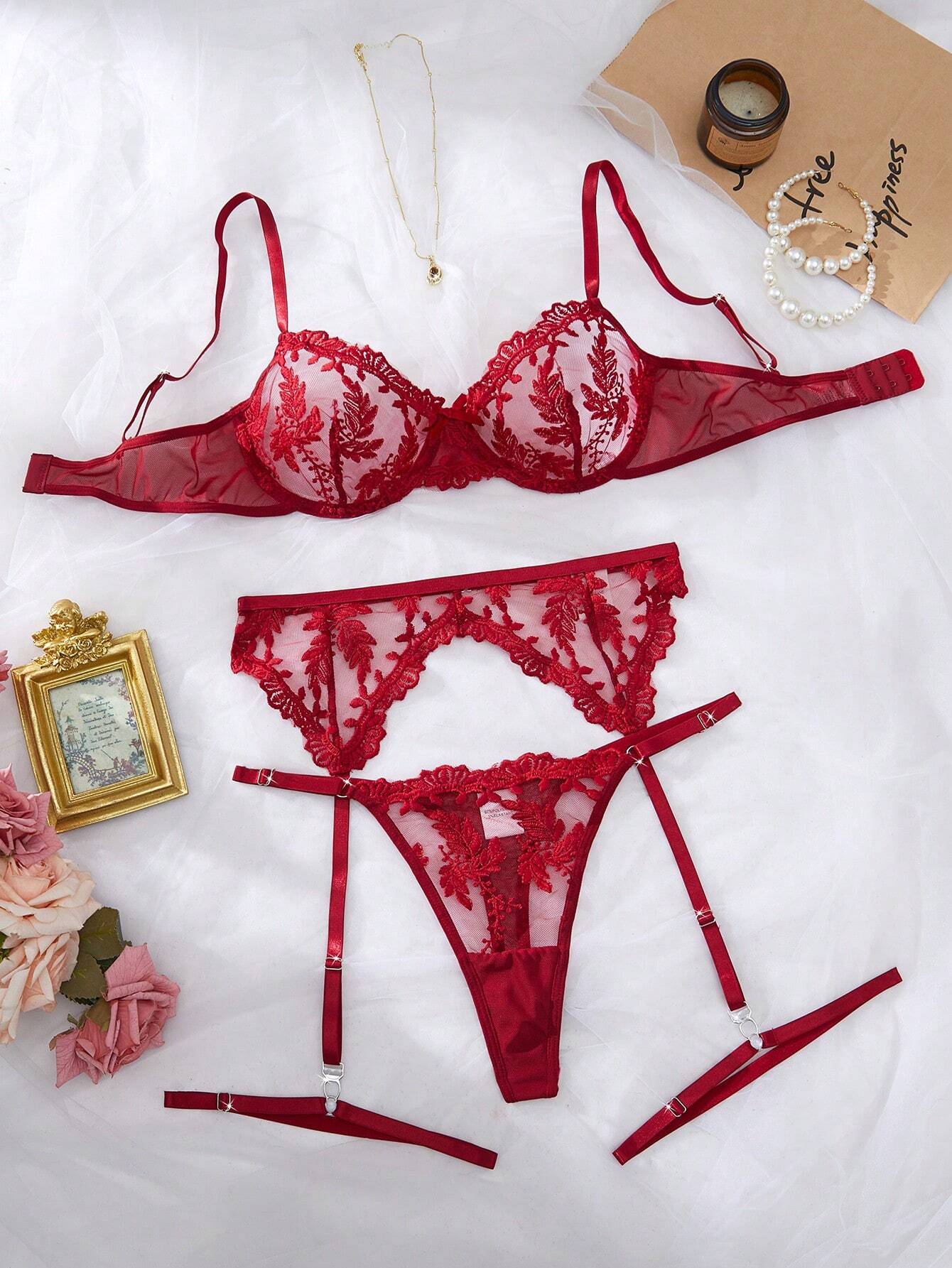 Women's Embroidered Mesh Sexy Lingerie Set