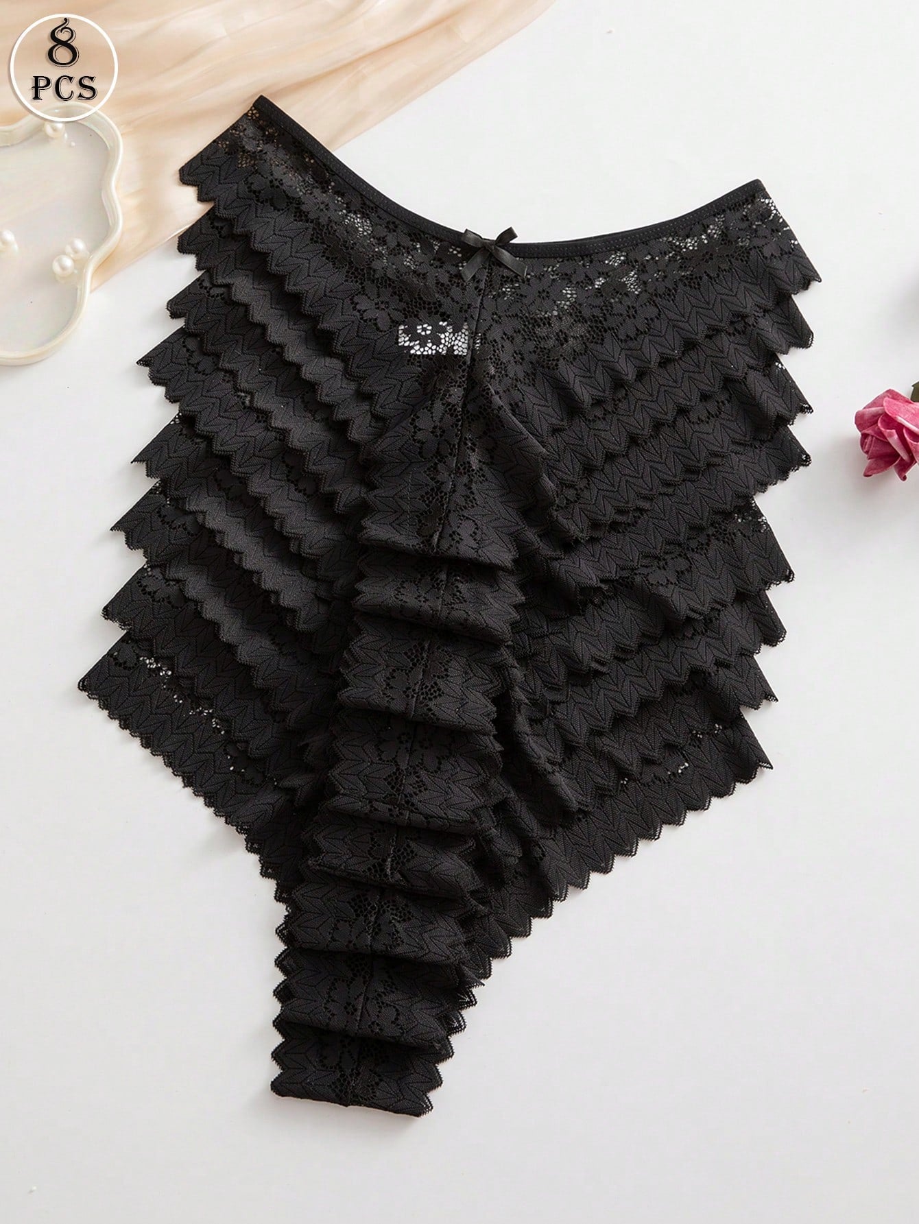 8pcs/Set Romantic Sexy Lace Women's Thong Panties