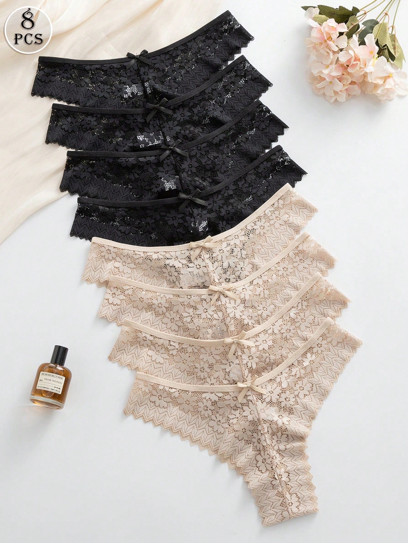 8pcs/Set Romantic Sexy Lace Women's Thong Panties