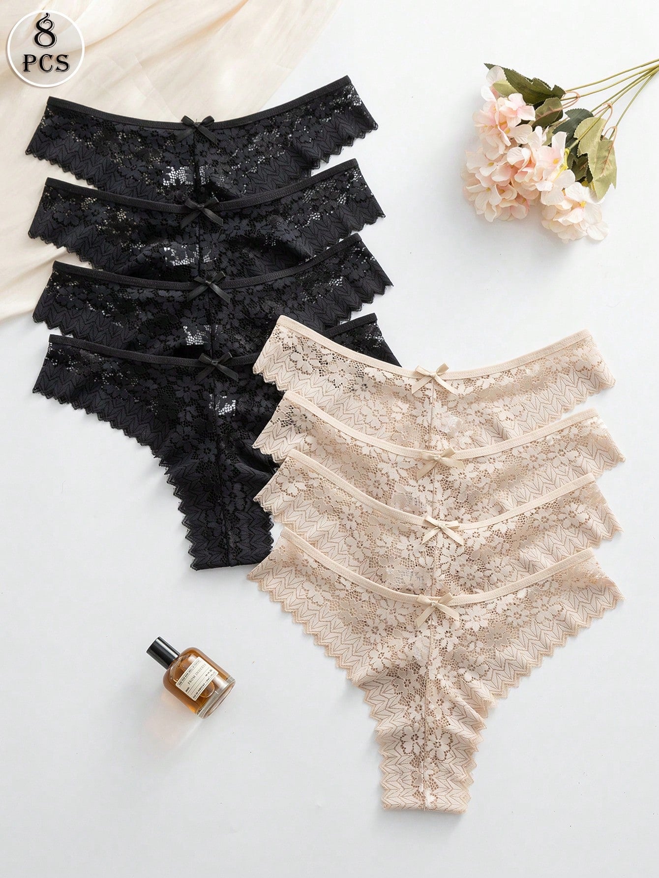 8pcs/Set Romantic Sexy Lace Women's Thong Panties