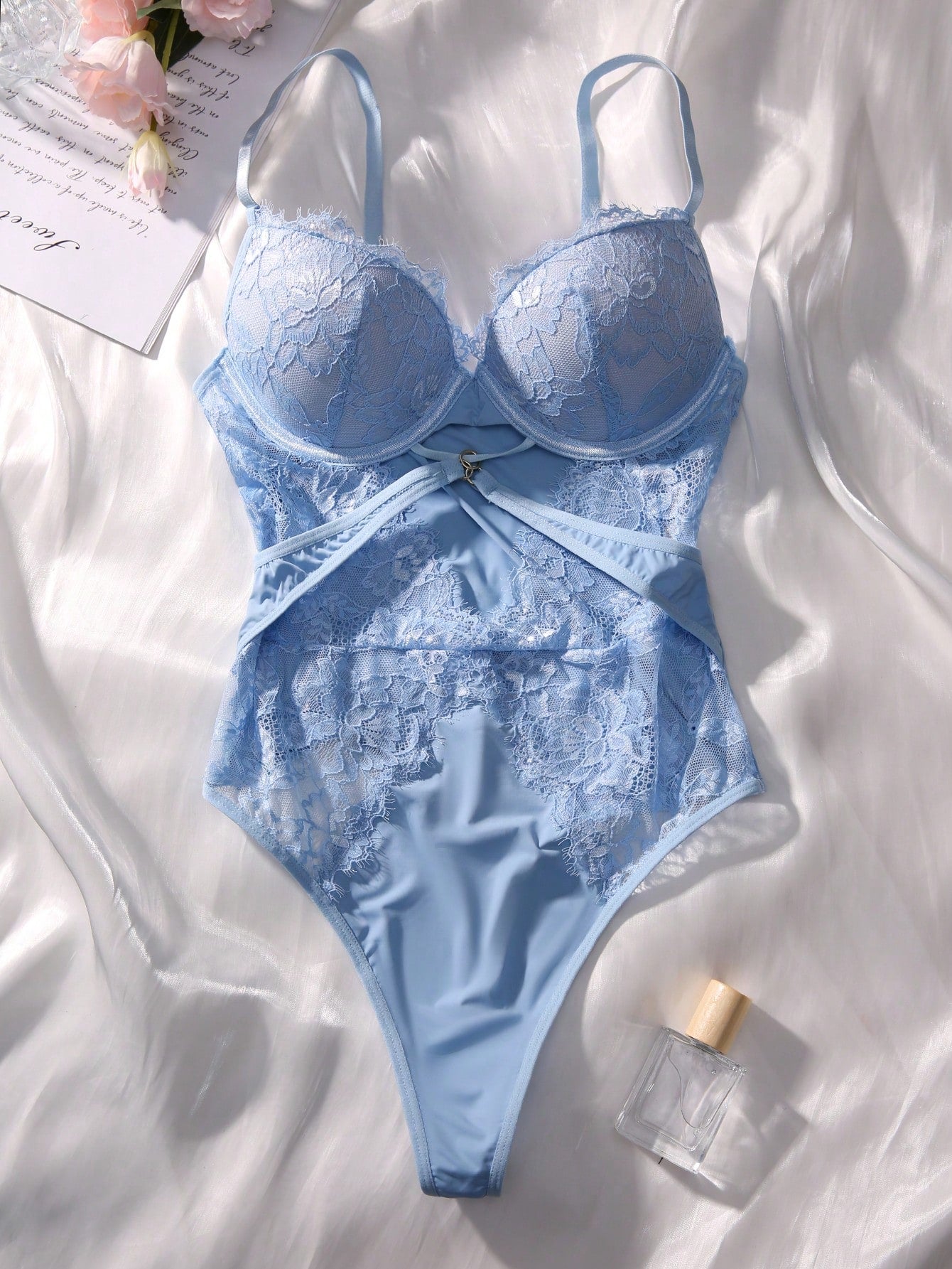 Classic Sexy Floral Lace Cut Out Underwire Teddy Bodysuit Lingerie