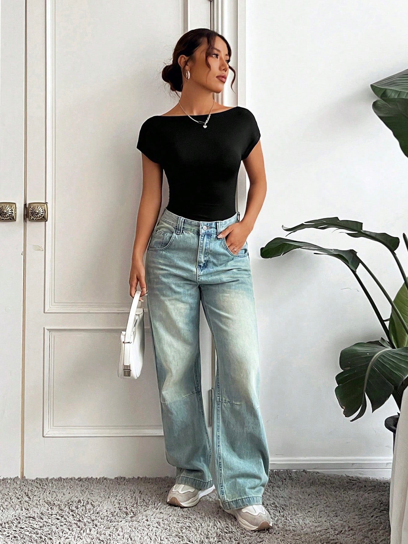 EZwear Women's Black Tight-Fit Backless Bodysuit