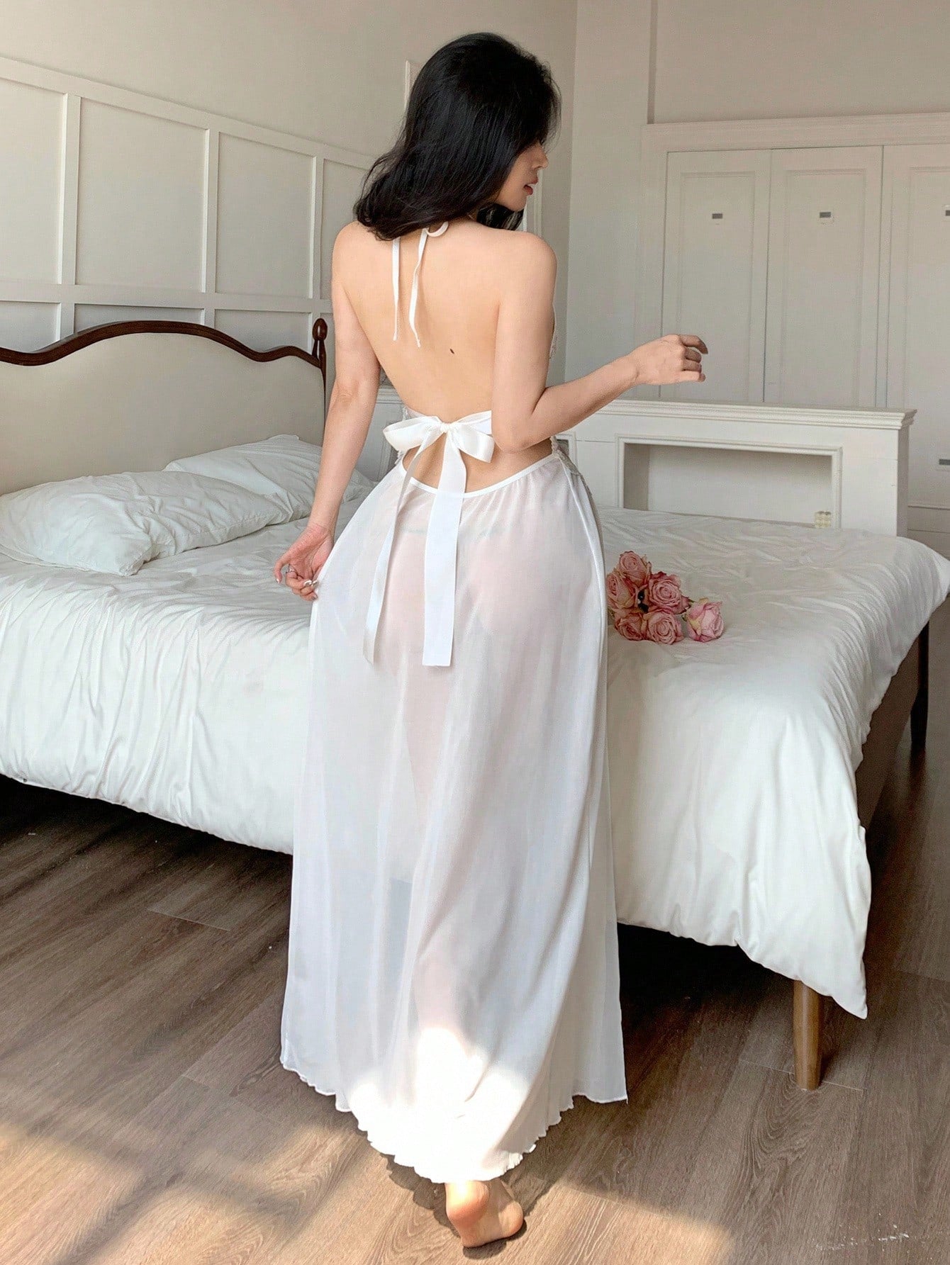 Sexy Mesh Split Maxi Nightgown
