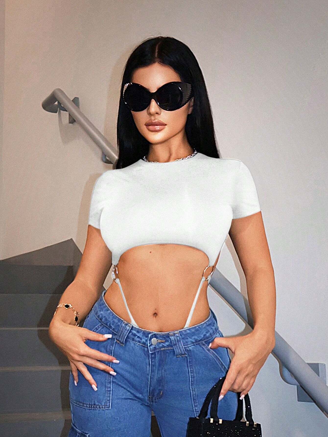 Sexy And Versatile Sporty Casual Bodysuit With Hollow-Out Circular Rings