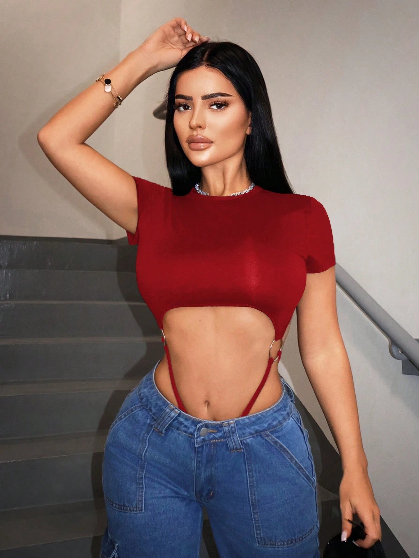 Sexy And Versatile Sporty Casual Bodysuit With Hollow-Out Circular Rings