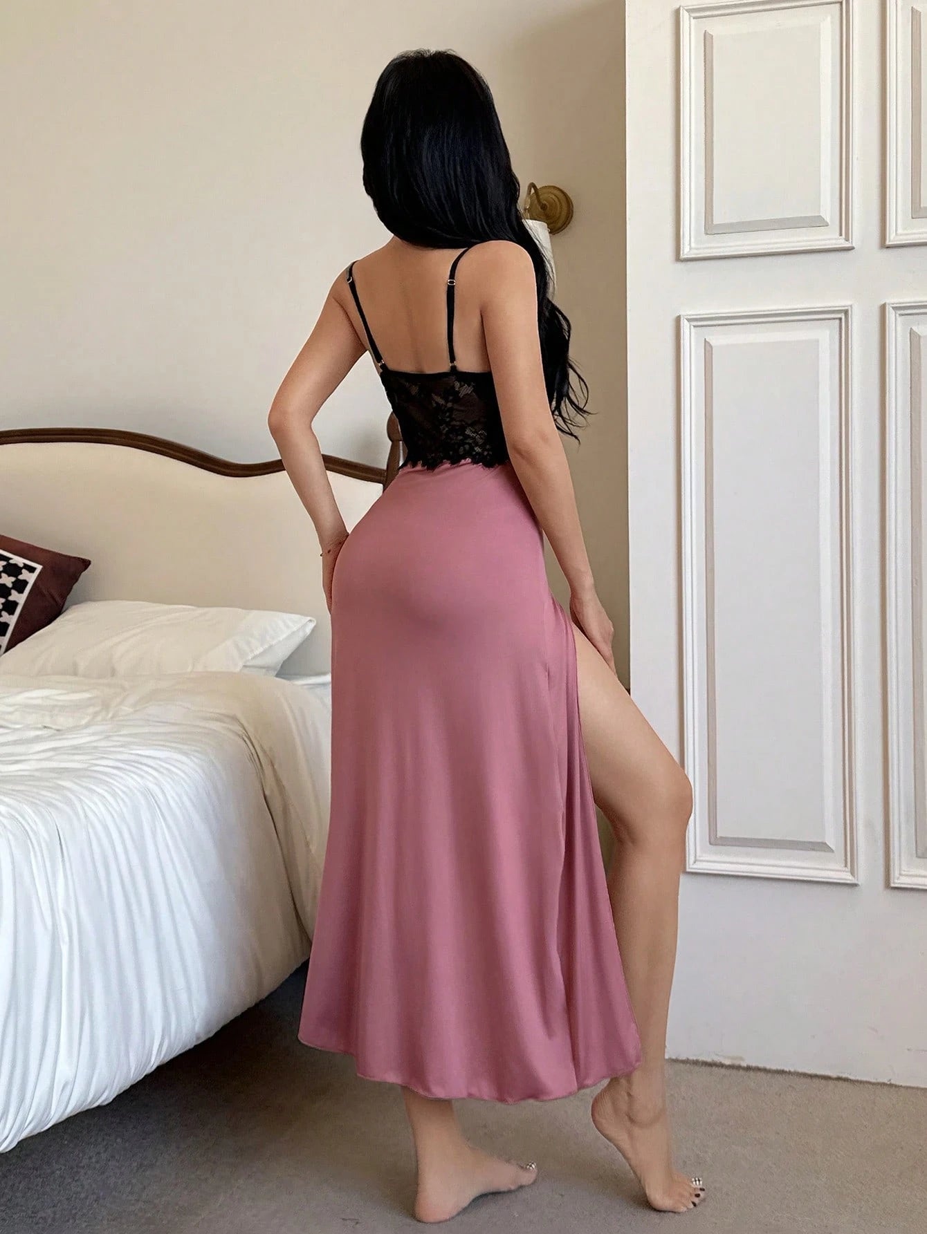 Sexy Lace Patchwork Slit Nightgown
