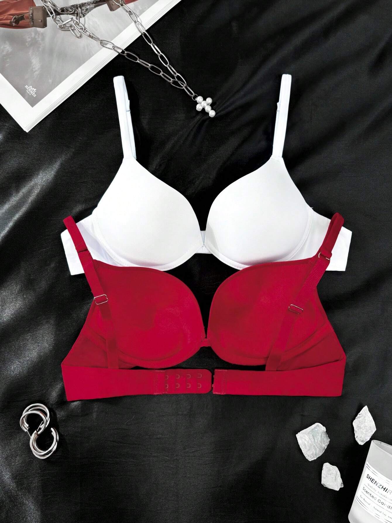 2pcs Women's Minimalist Solid Color Wire-Free Bras Multicolor 3