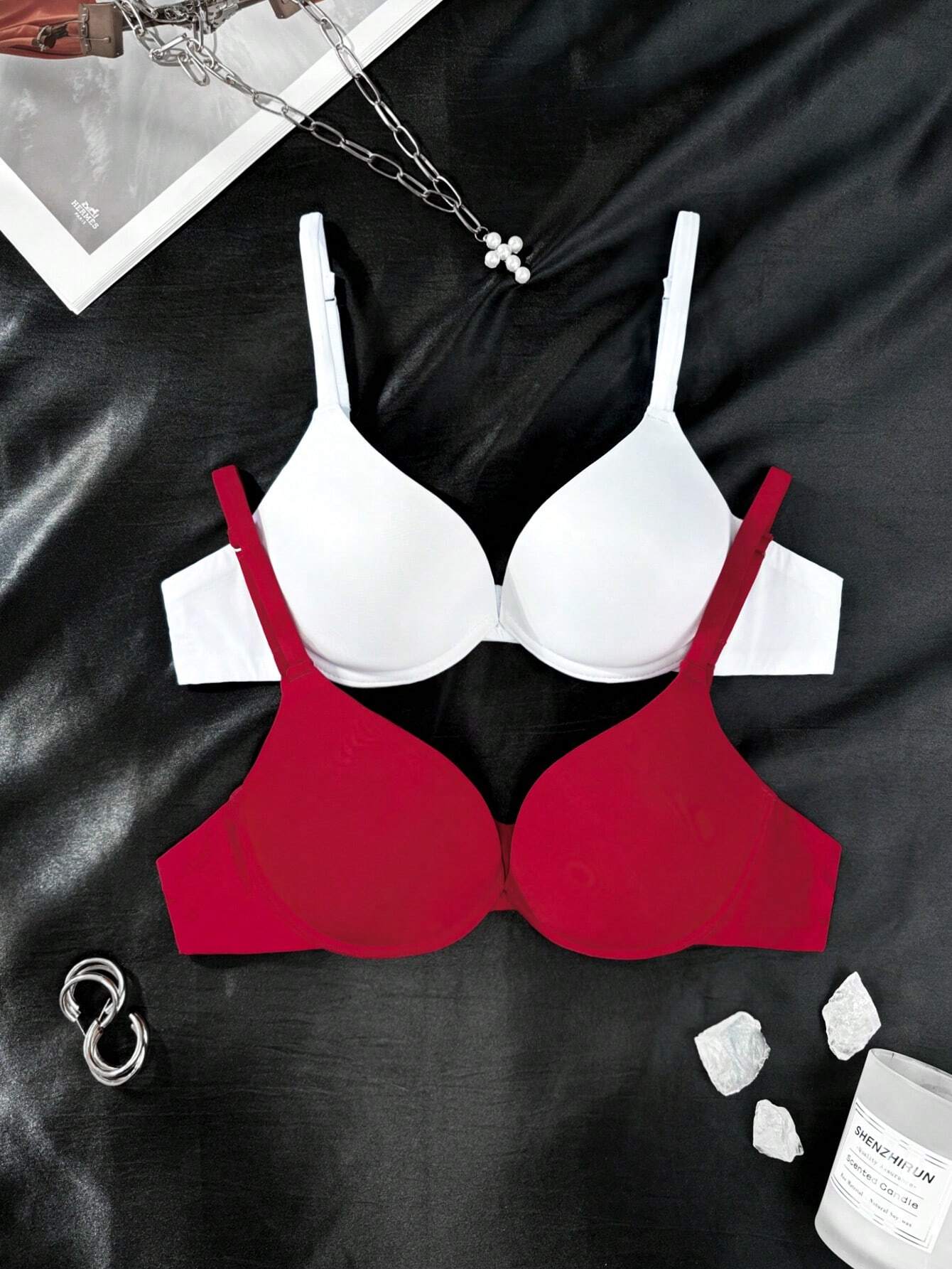 2pcs Women's Minimalist Solid Color Wire-Free Bras