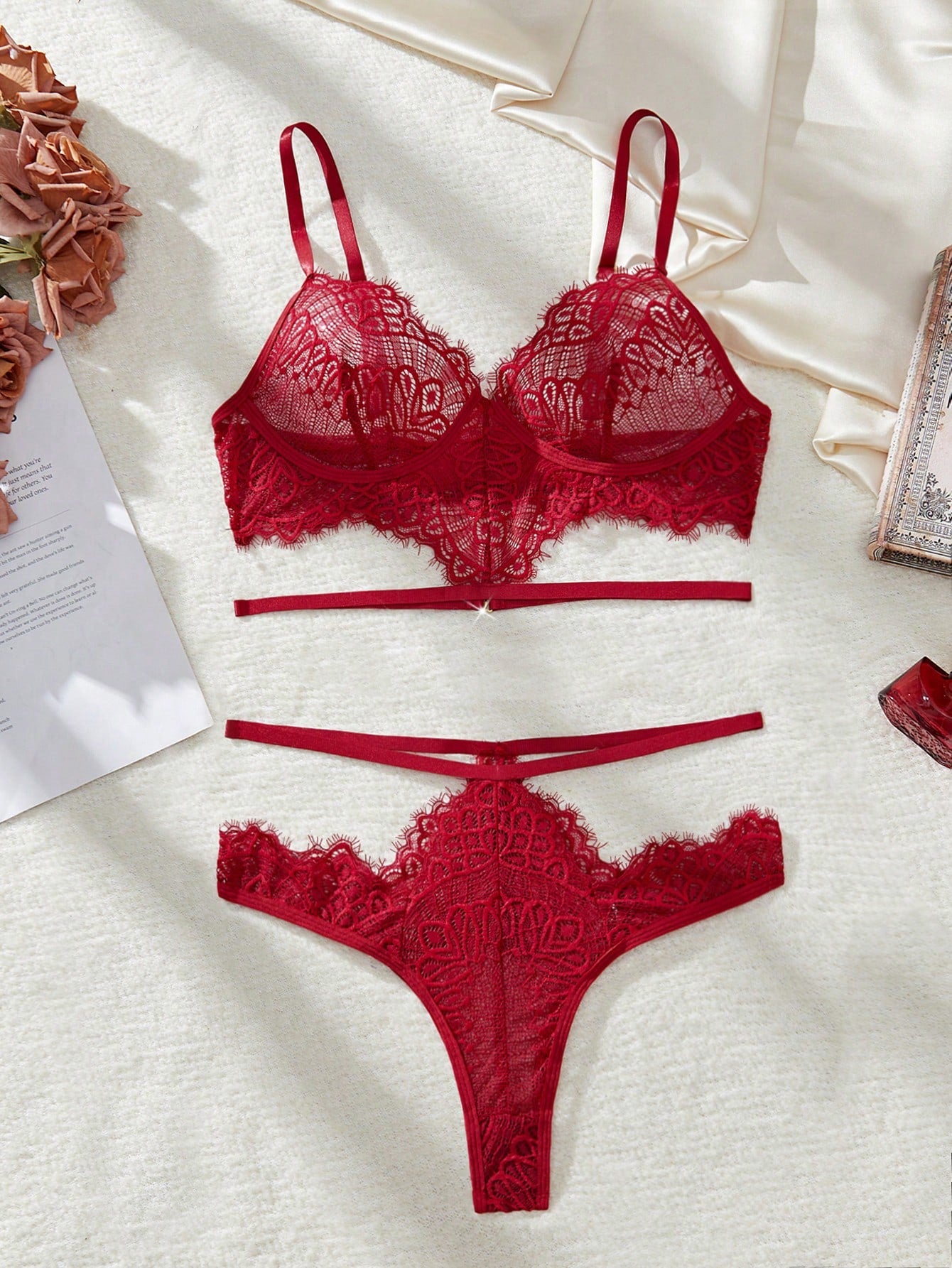 Solid Lace Cut-out Lingerie Set