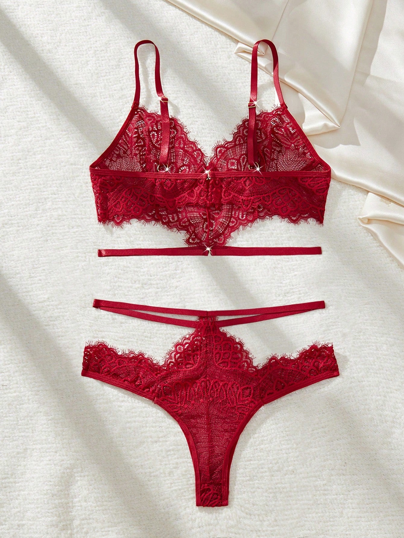 Solid Lace Cut-out Lingerie Set