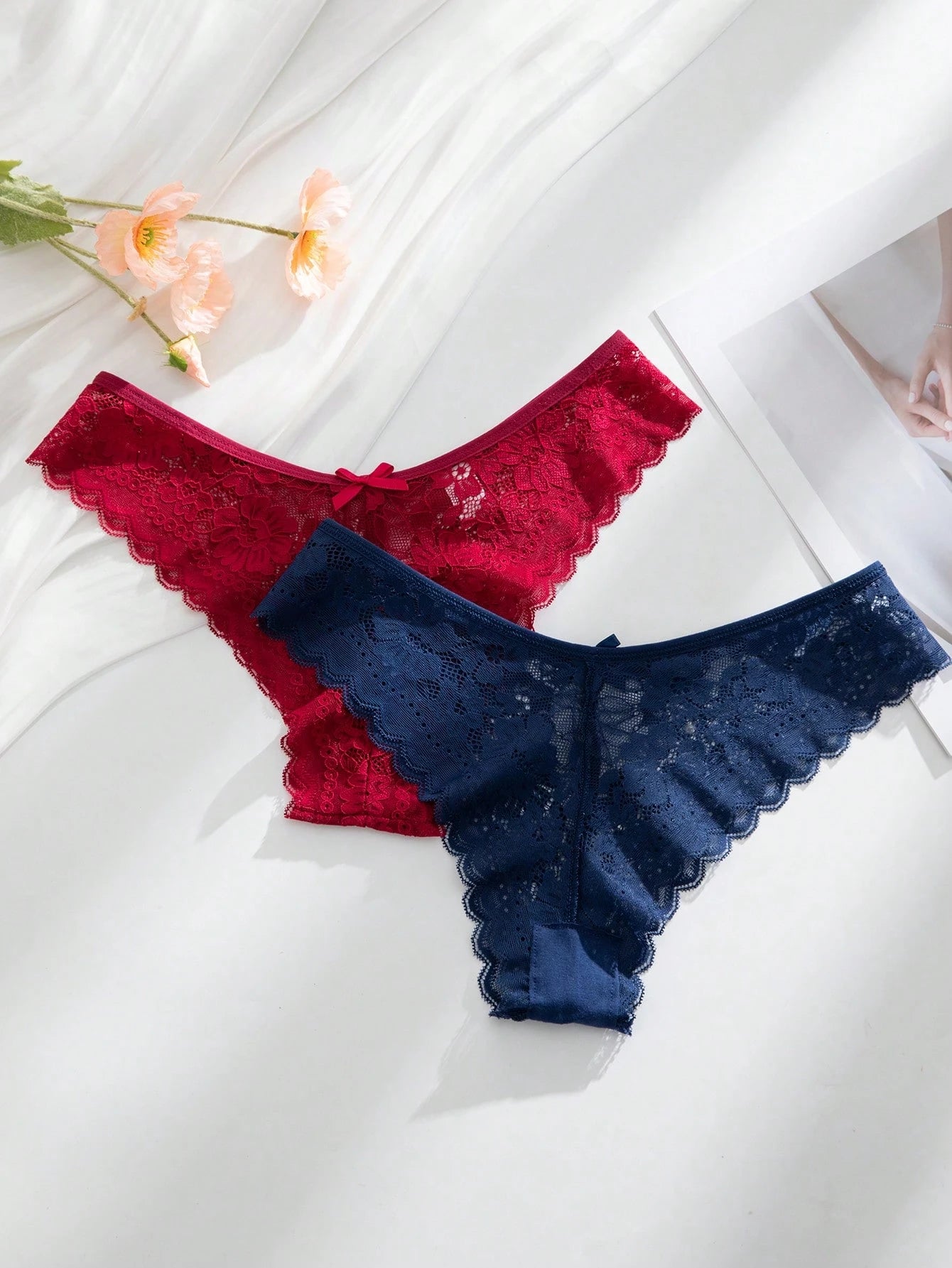 12pcs/Pack Women's Elegant & Comfortable Lace Trim Bikini Underwear
