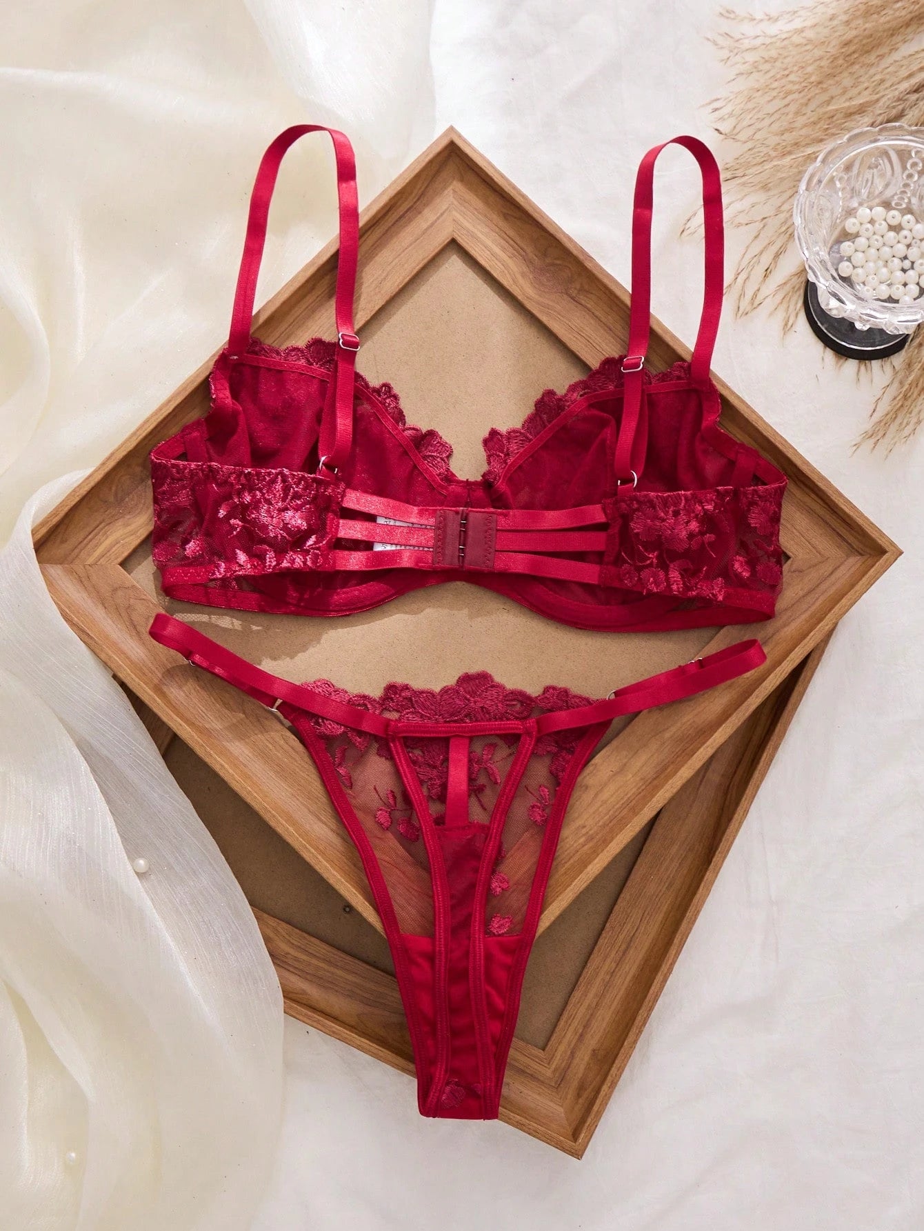 2pcs Mesh Embroidery Women's Lingerie Set
