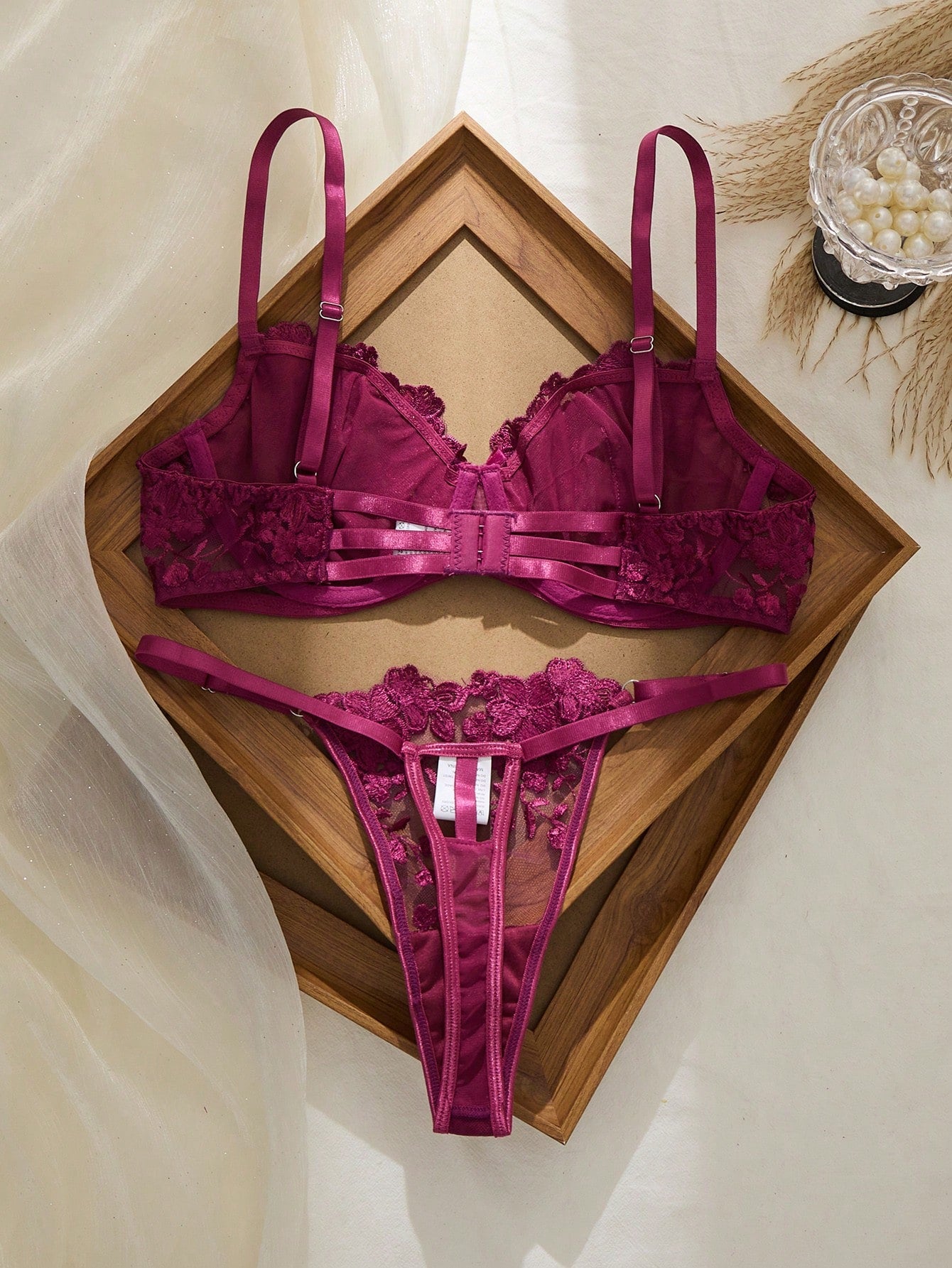 2pcs Mesh Embroidery Women's Lingerie Set