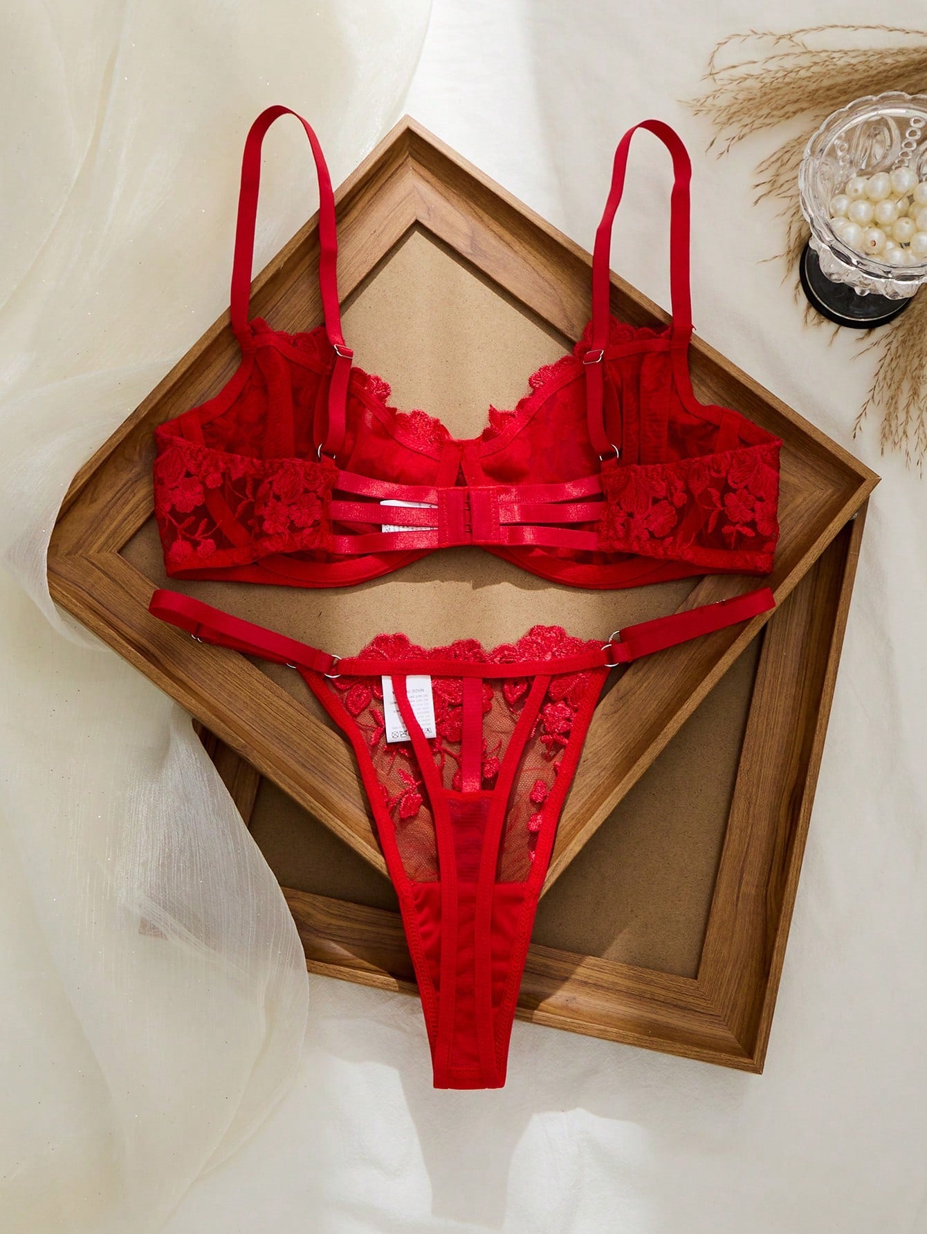 2pcs Mesh Embroidery Women's Lingerie Set