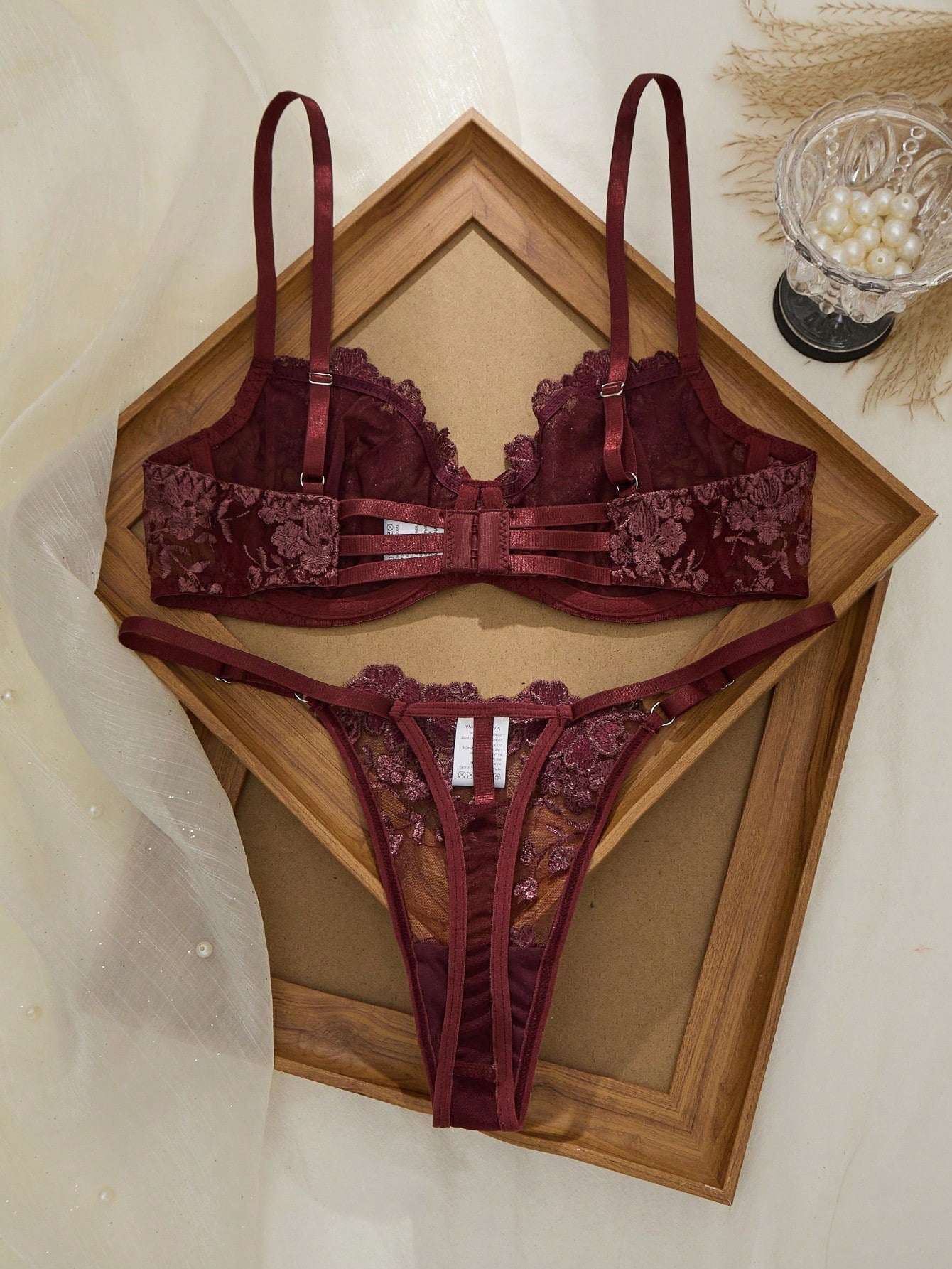 2pcs Mesh Embroidery Women's Lingerie Set