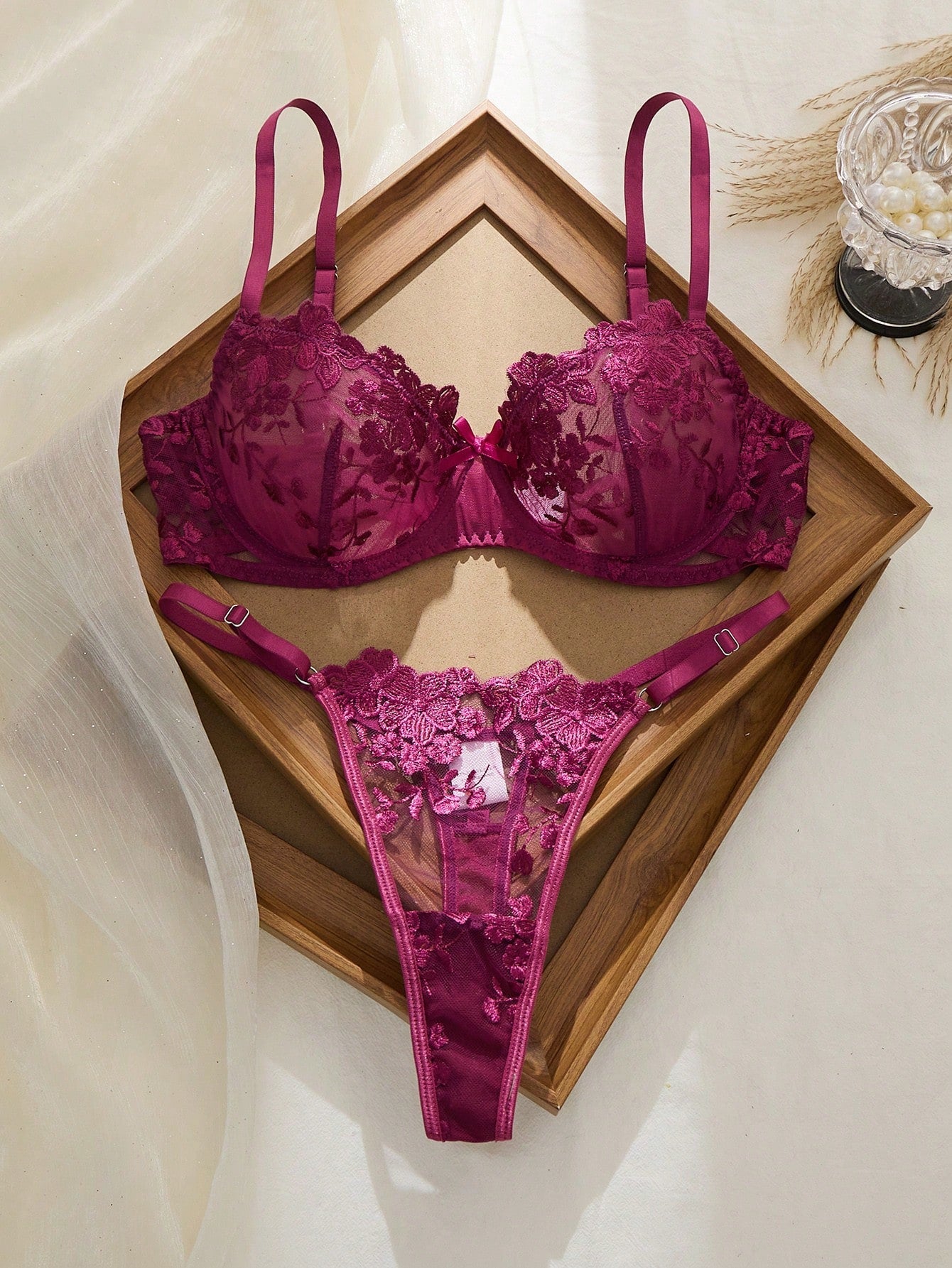 2pcs Mesh Embroidery Women's Lingerie Set