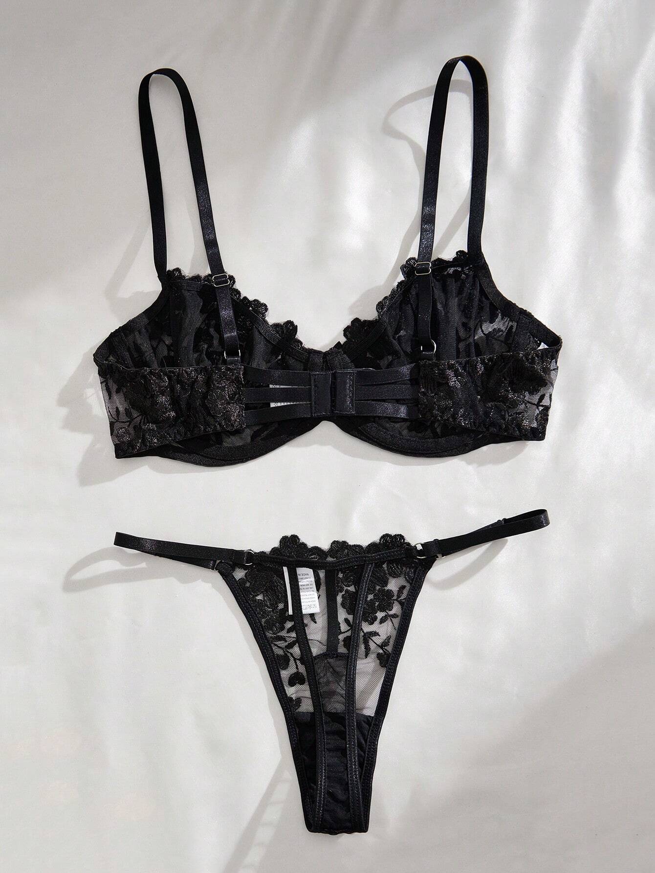 2pcs Mesh Embroidery Women's Lingerie Set